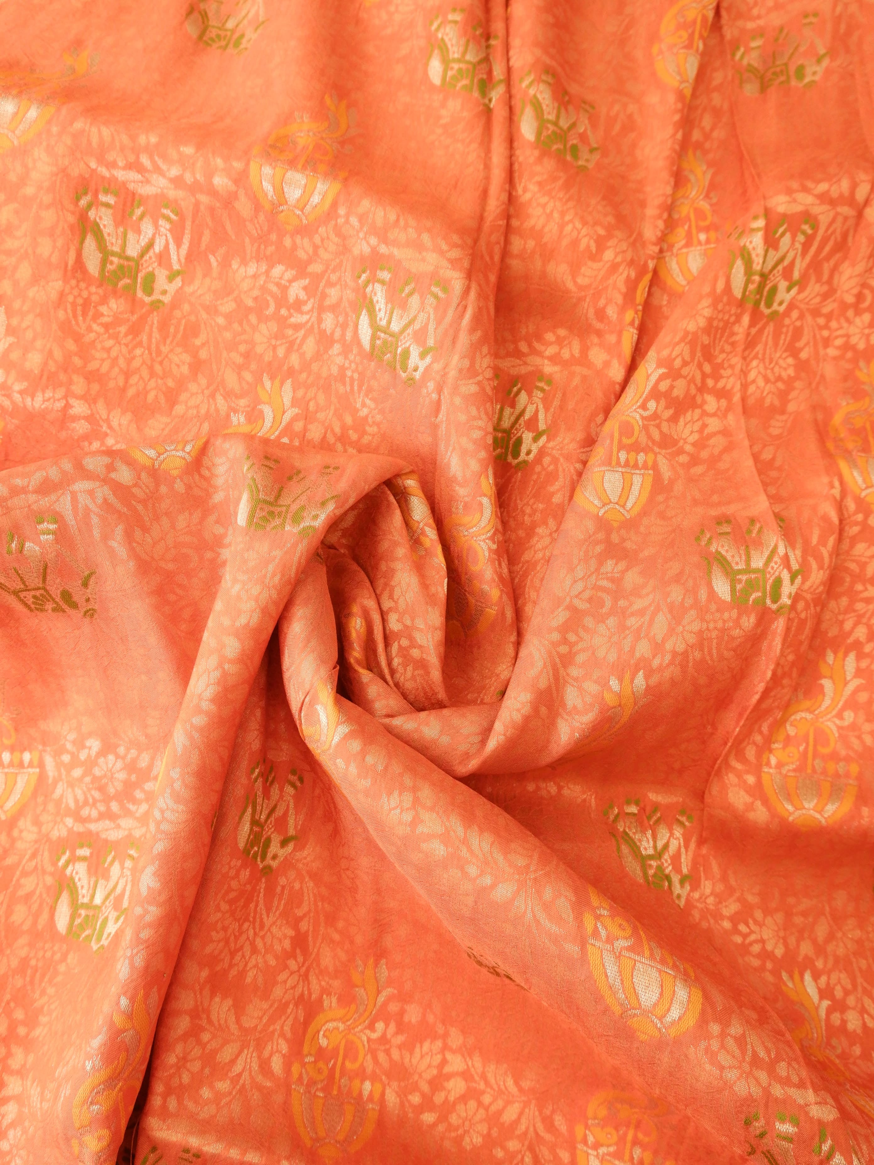 Plain Orange Satin Saree with Elegant Gold Border Online