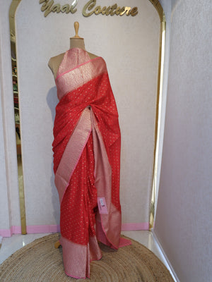 Red saree with gold border