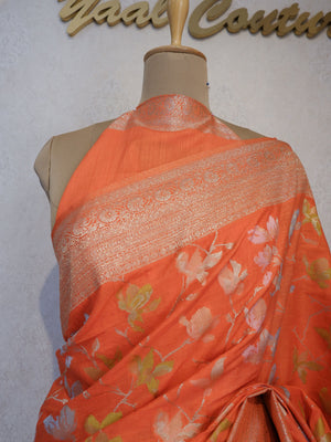 Orange fabric with floral patterns