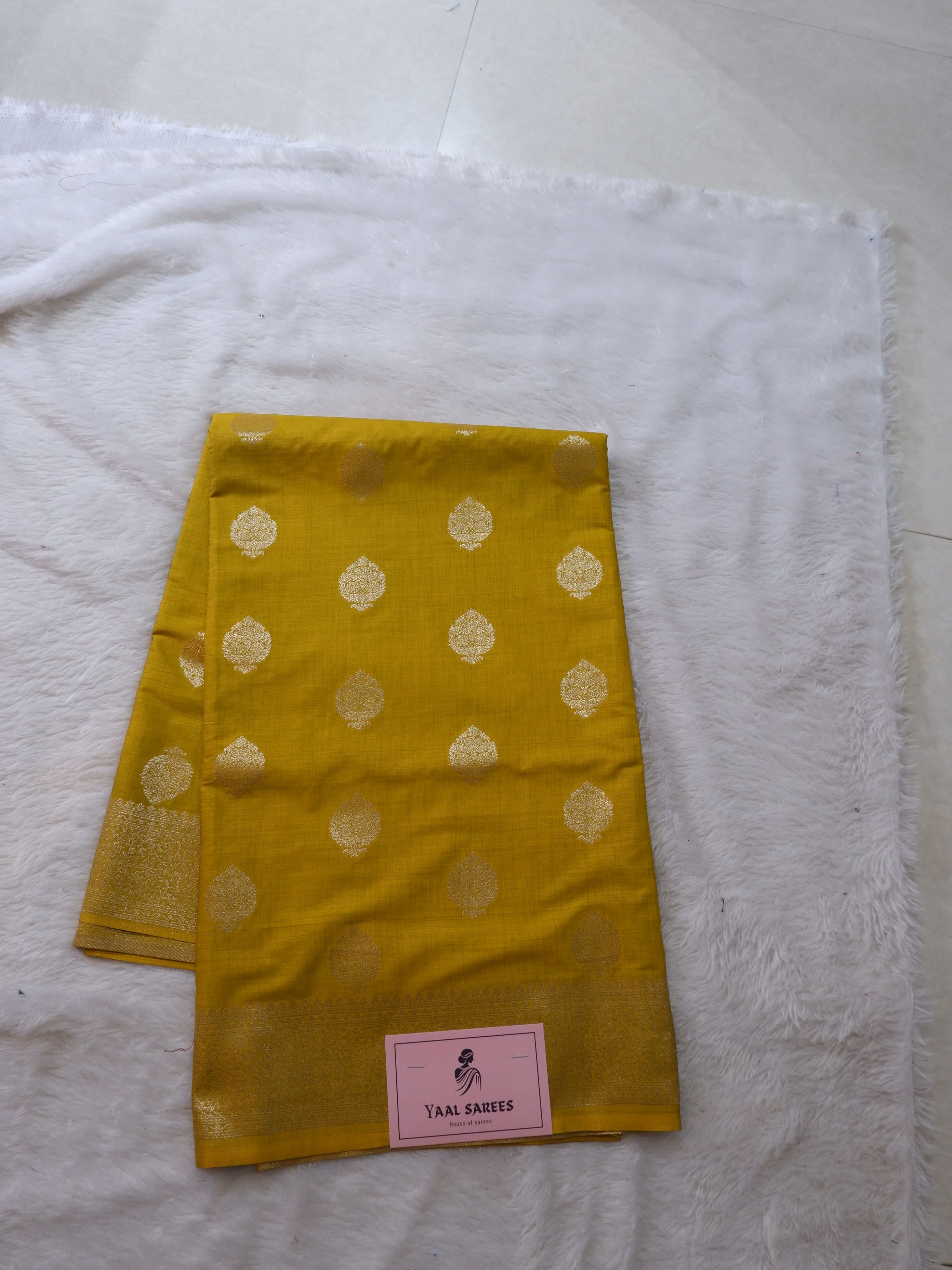 Mustard Tussar Weaving Saree with Gold Butties | Elegant Festive & Party Wear Saree