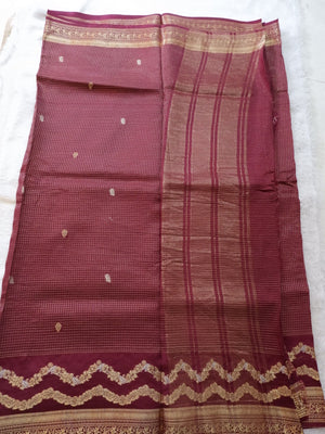 Maroon saree with gold border 