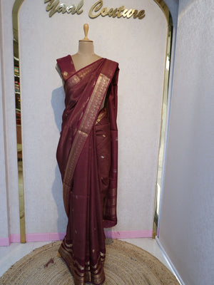Maroon saree with gold border