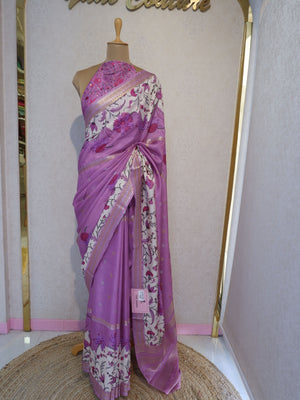 Purple saree with floral patterns 