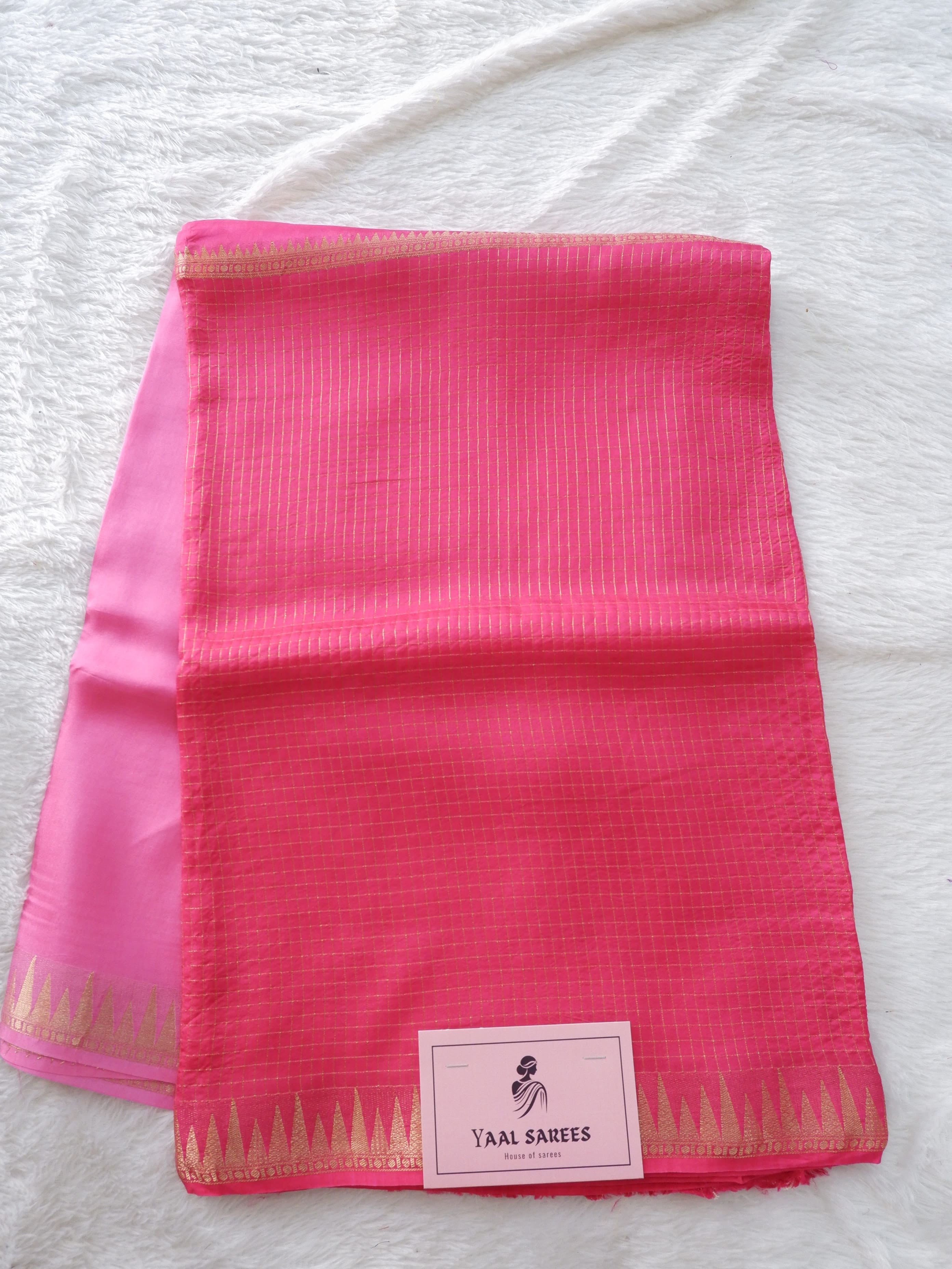 pink crepe  off and off Saree  with  check