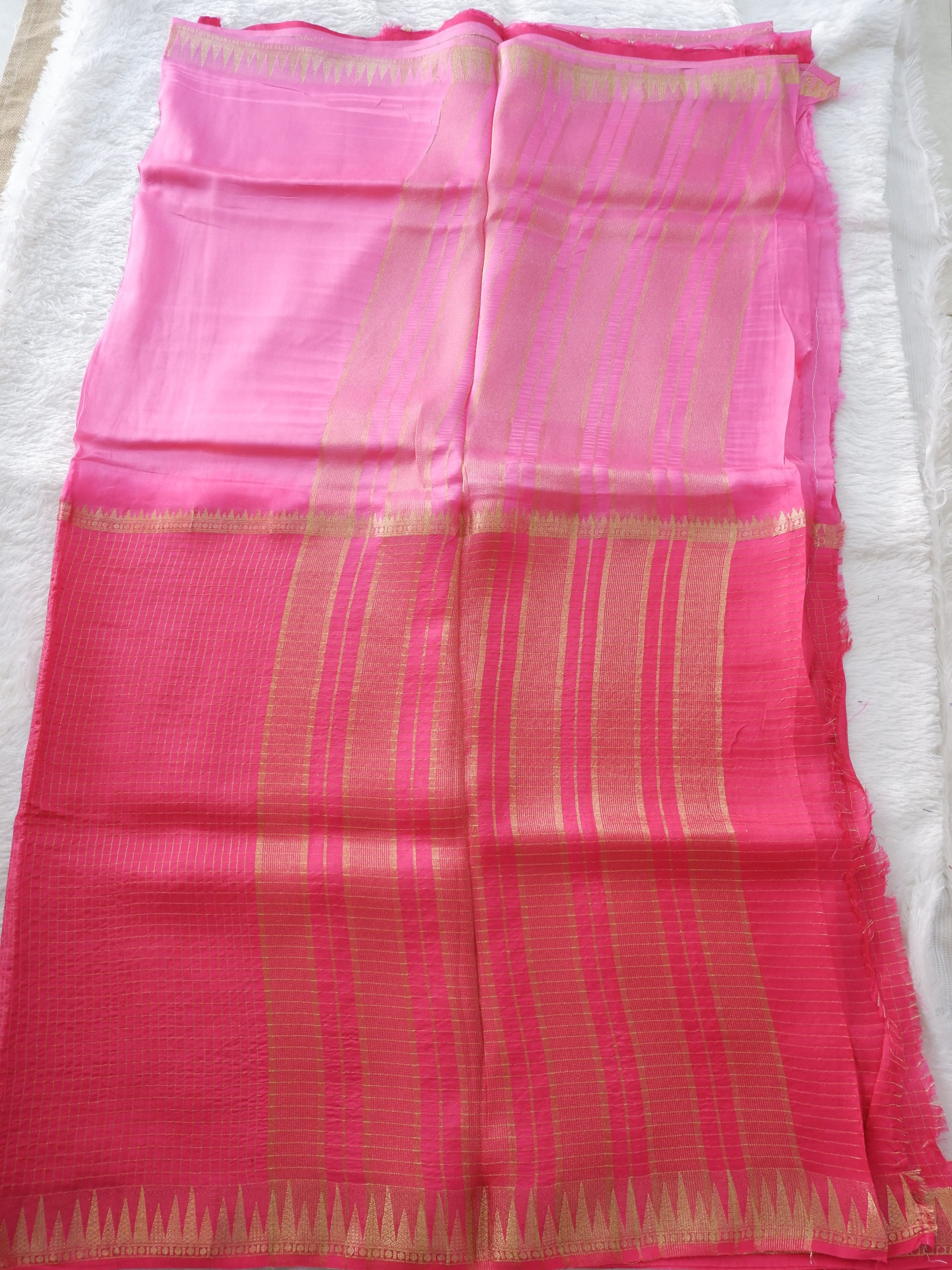 pink crepe  off and off Saree  with  check