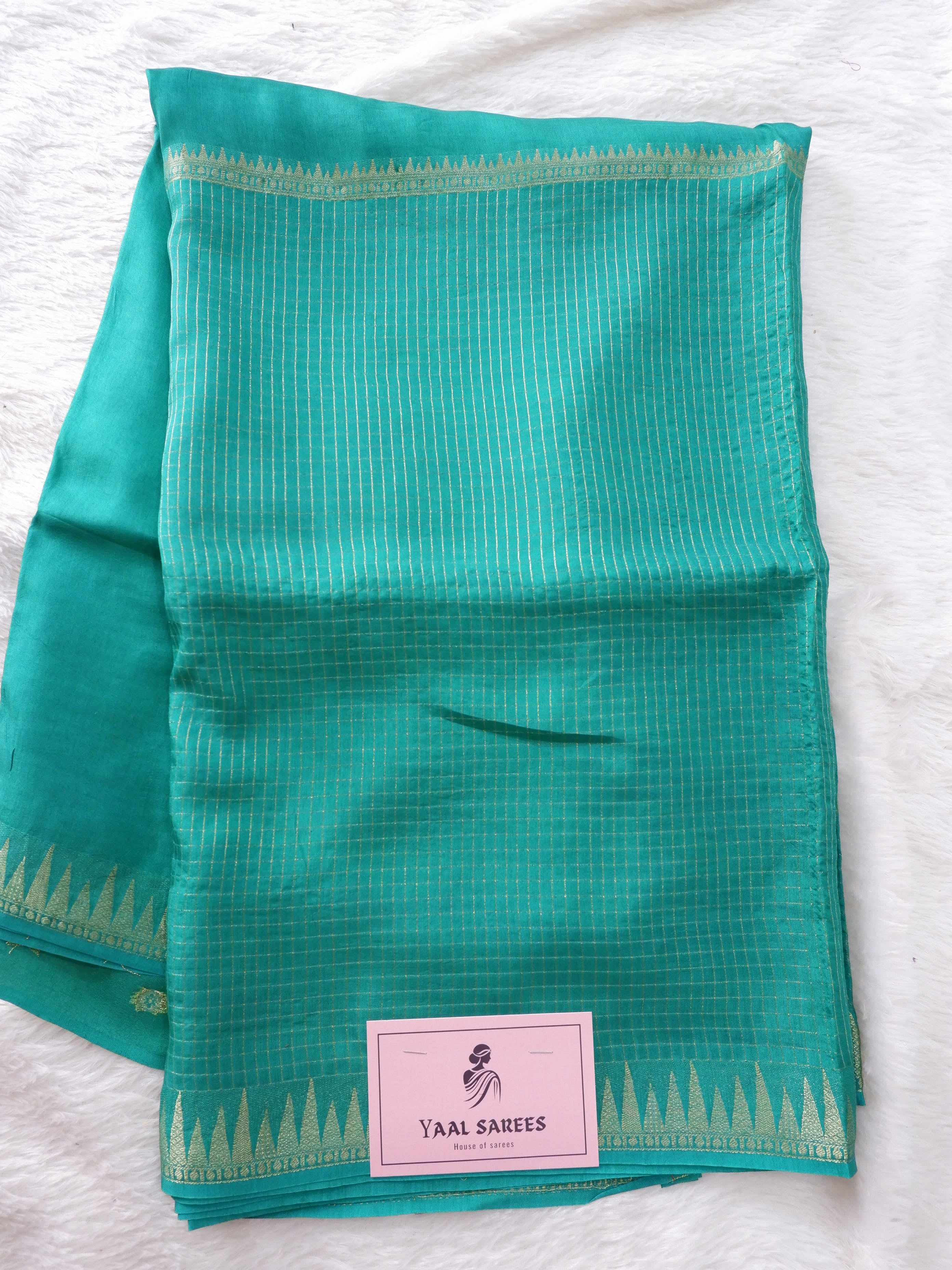 Green crepe  off and off Saree  with  check
