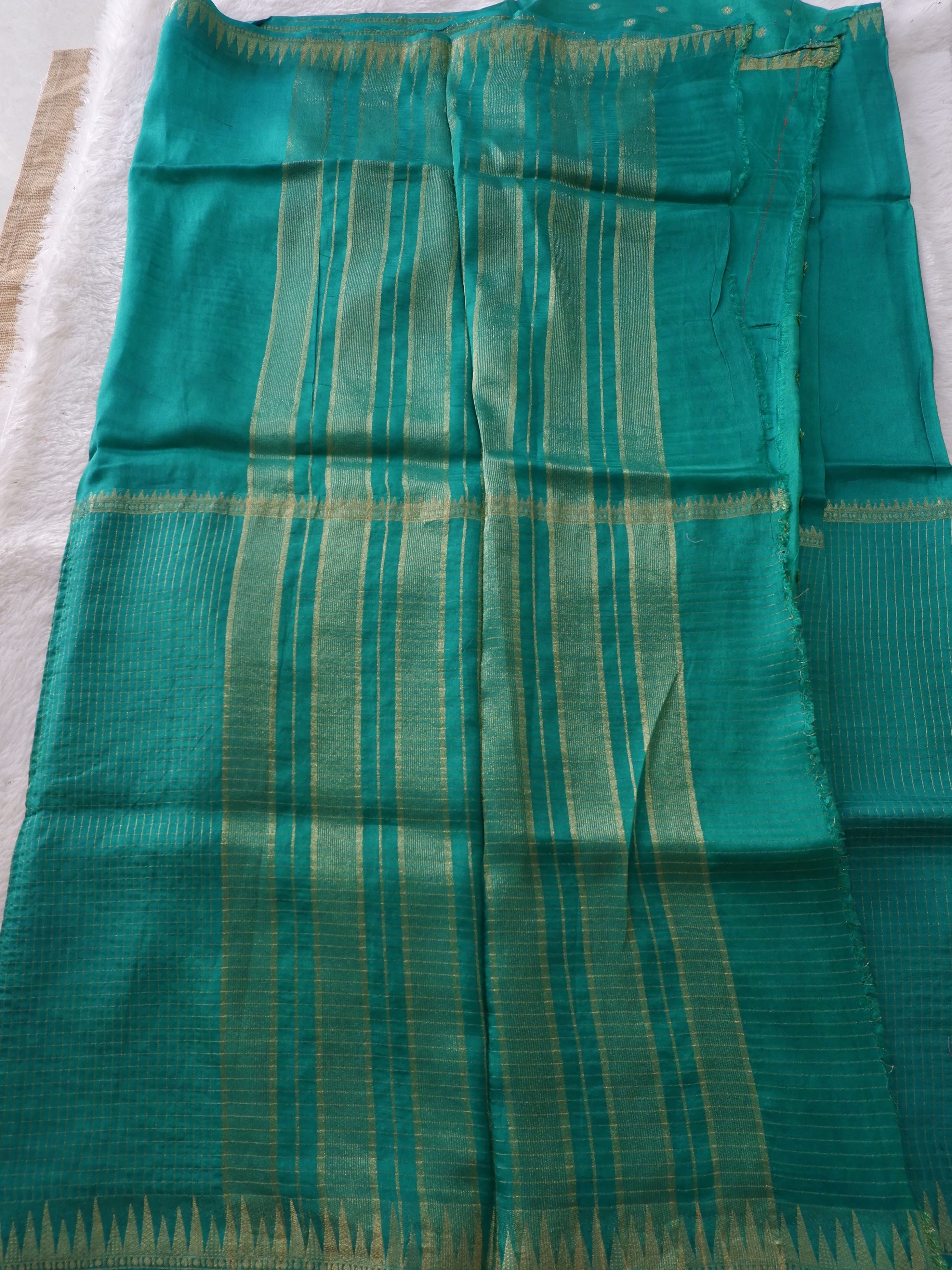 Green crepe  off and off Saree  with  check