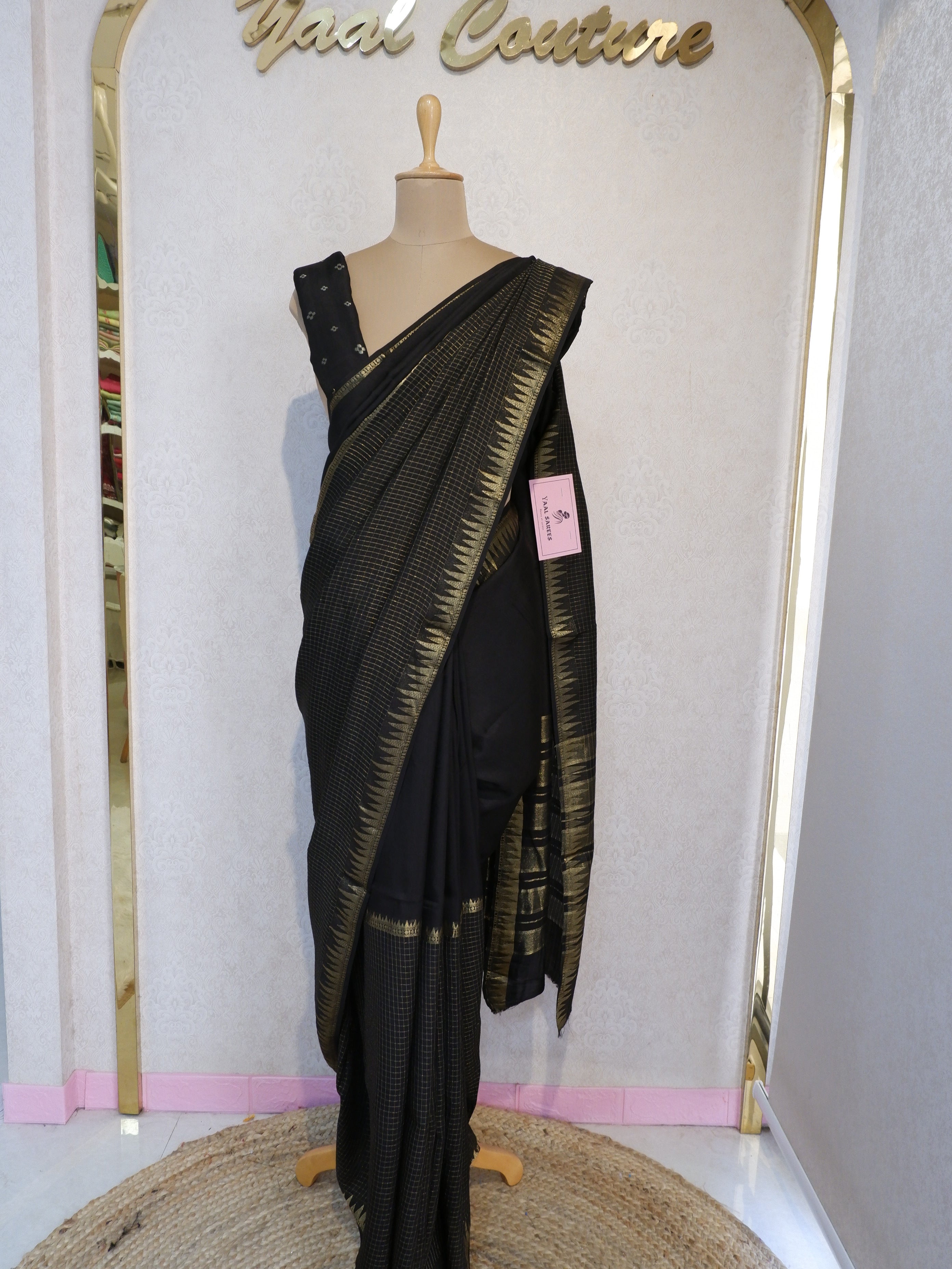 Black Crepe Saree with Check Pattern Online