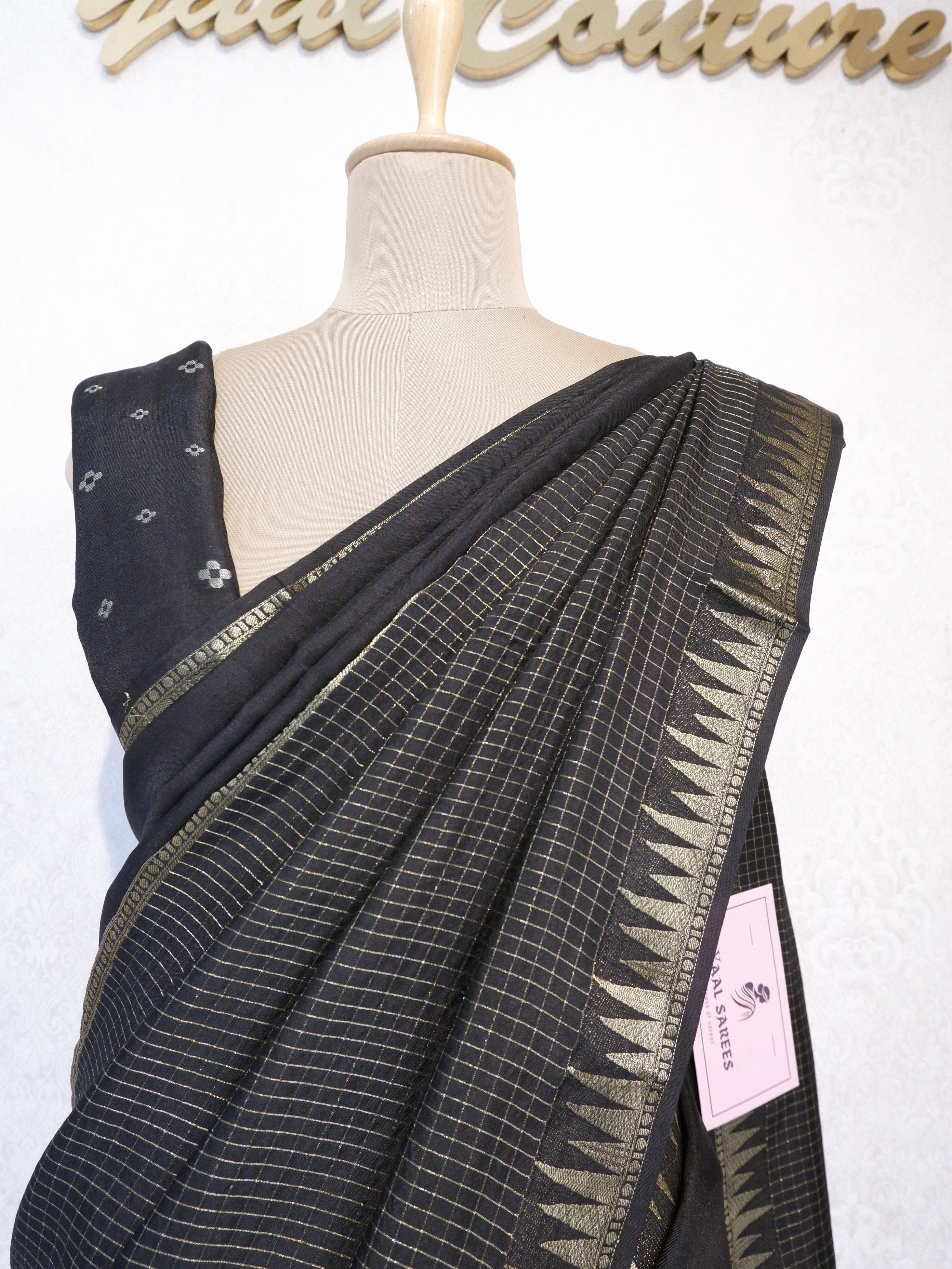 Black Crepe Saree with Check Pattern Online