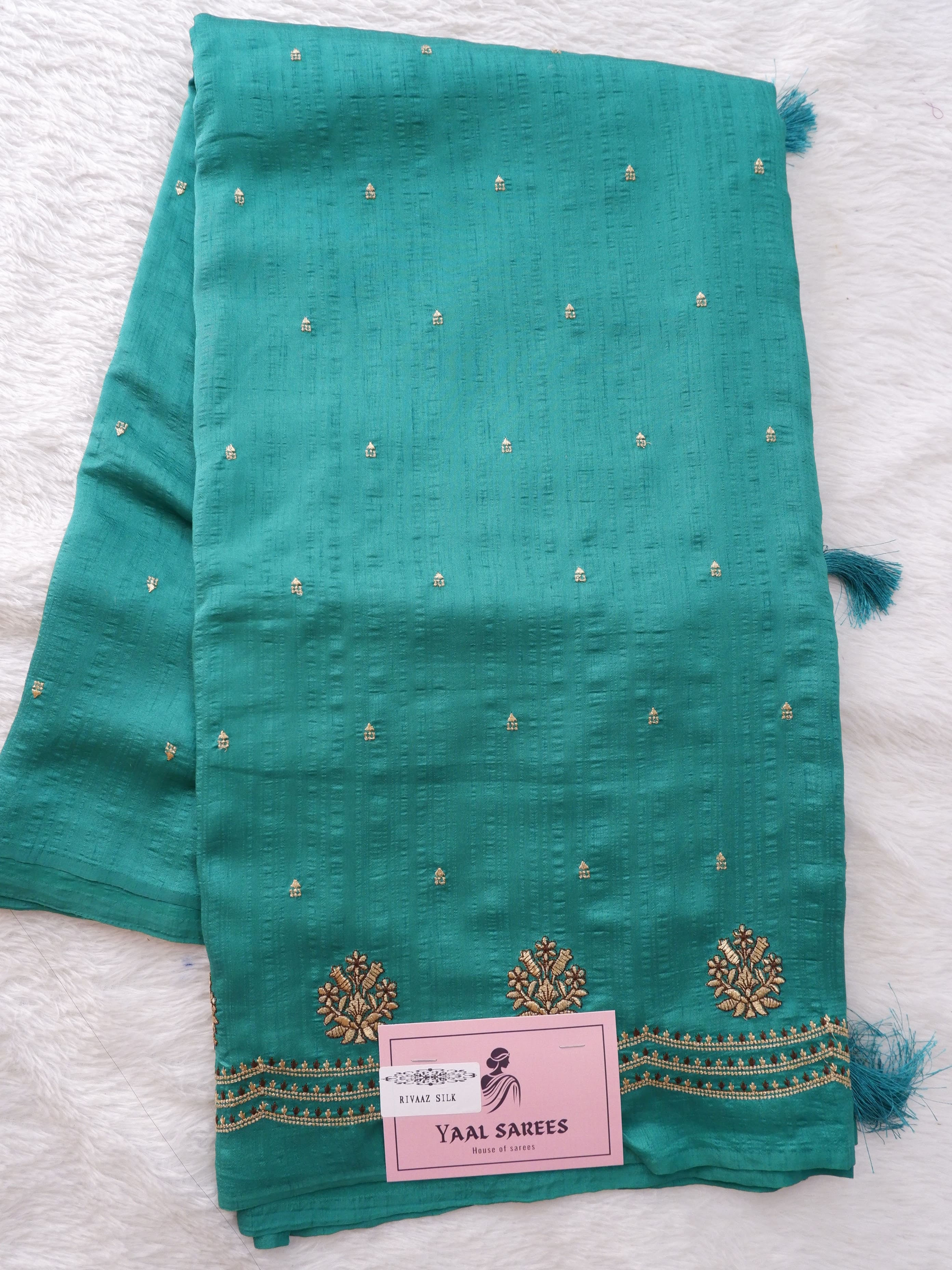 Green Silk Saree with Embroidery Work Online
