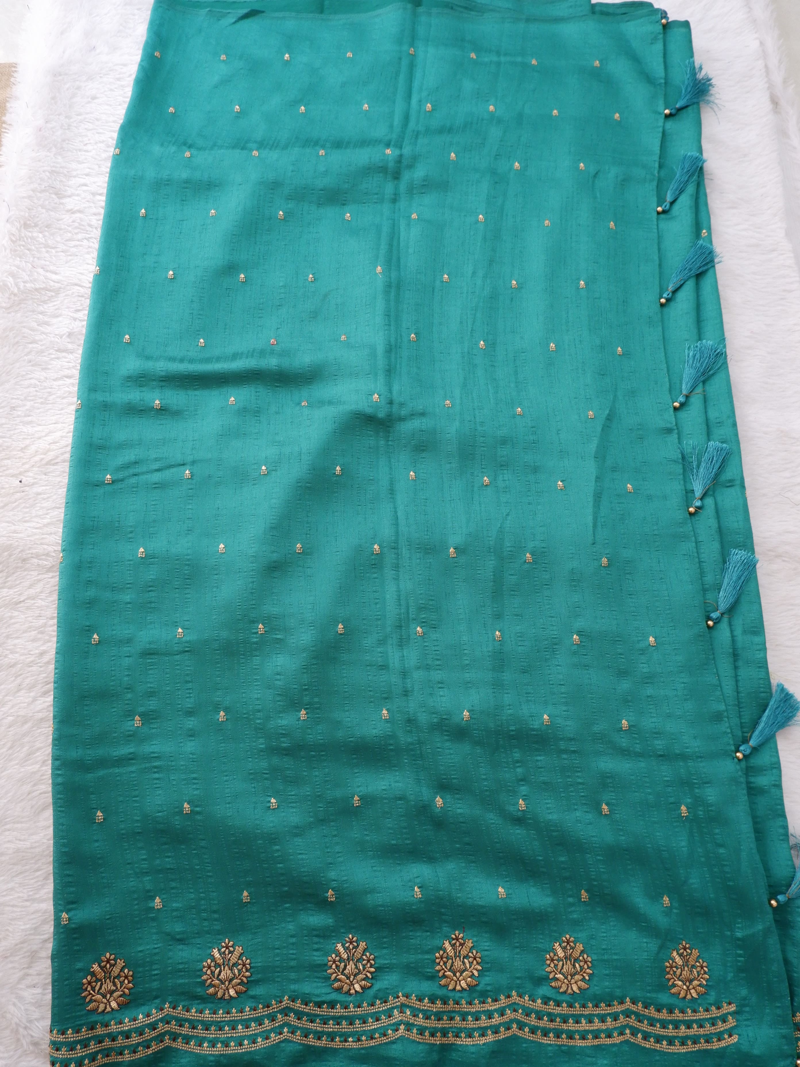 Green Silk Saree with Embroidery Work Online