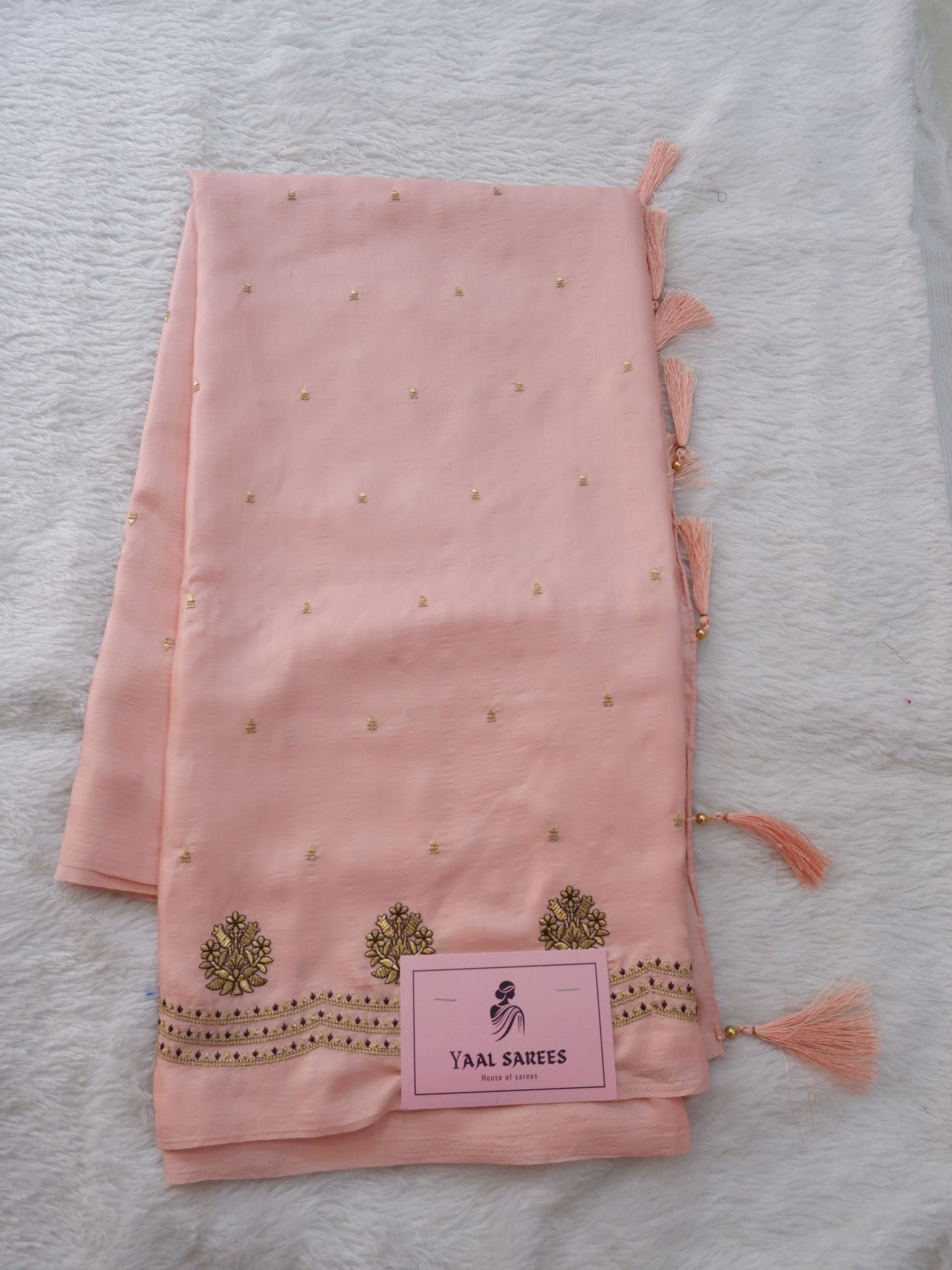peach silk sarees  with embroidery