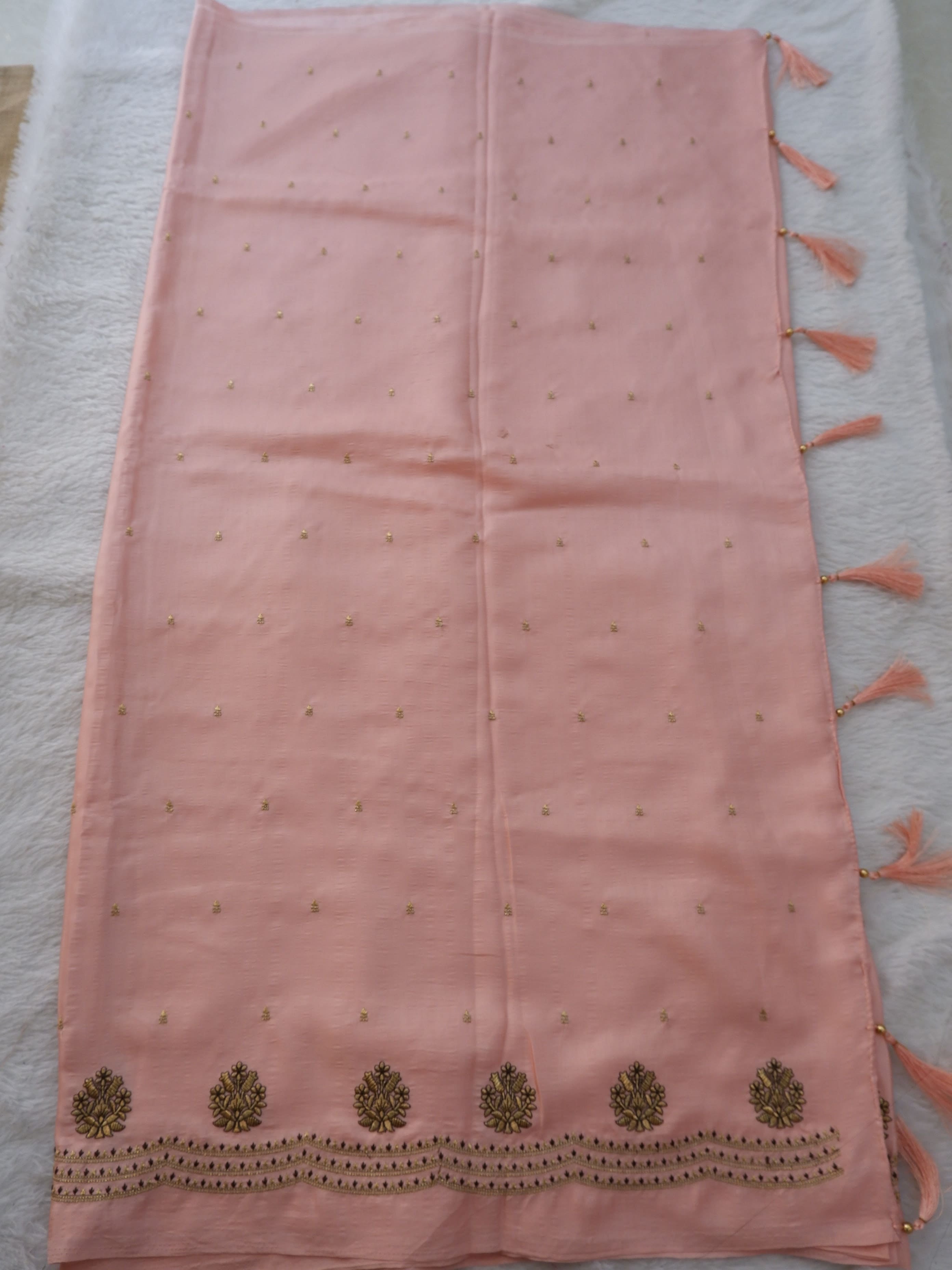 peach silk sarees  with embroidery