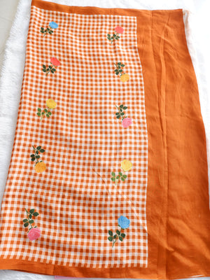 Checks Mangalagiri Rust Colour Saree with Digital Print Online