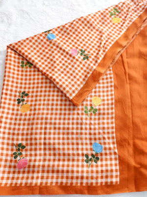 Checks Mangalagiri Rust Colour Saree with Digital Print Online