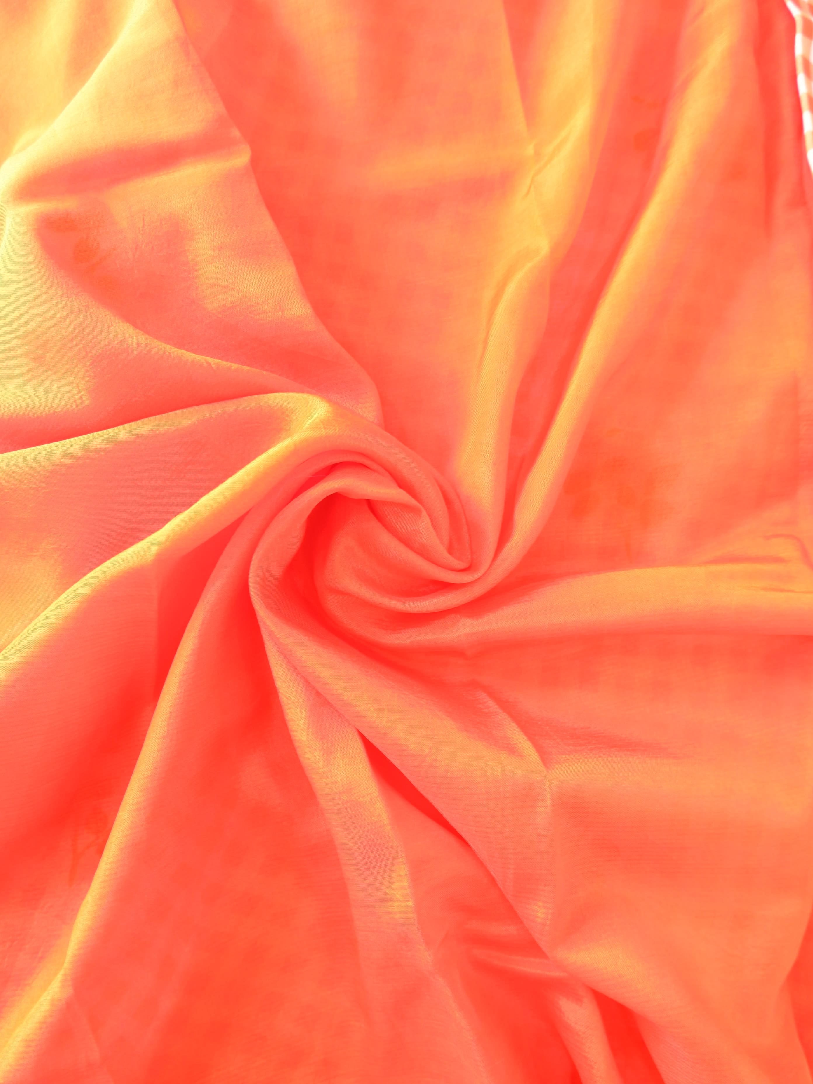 Checks Mangalagiri Orange Saree with Digital Print Online