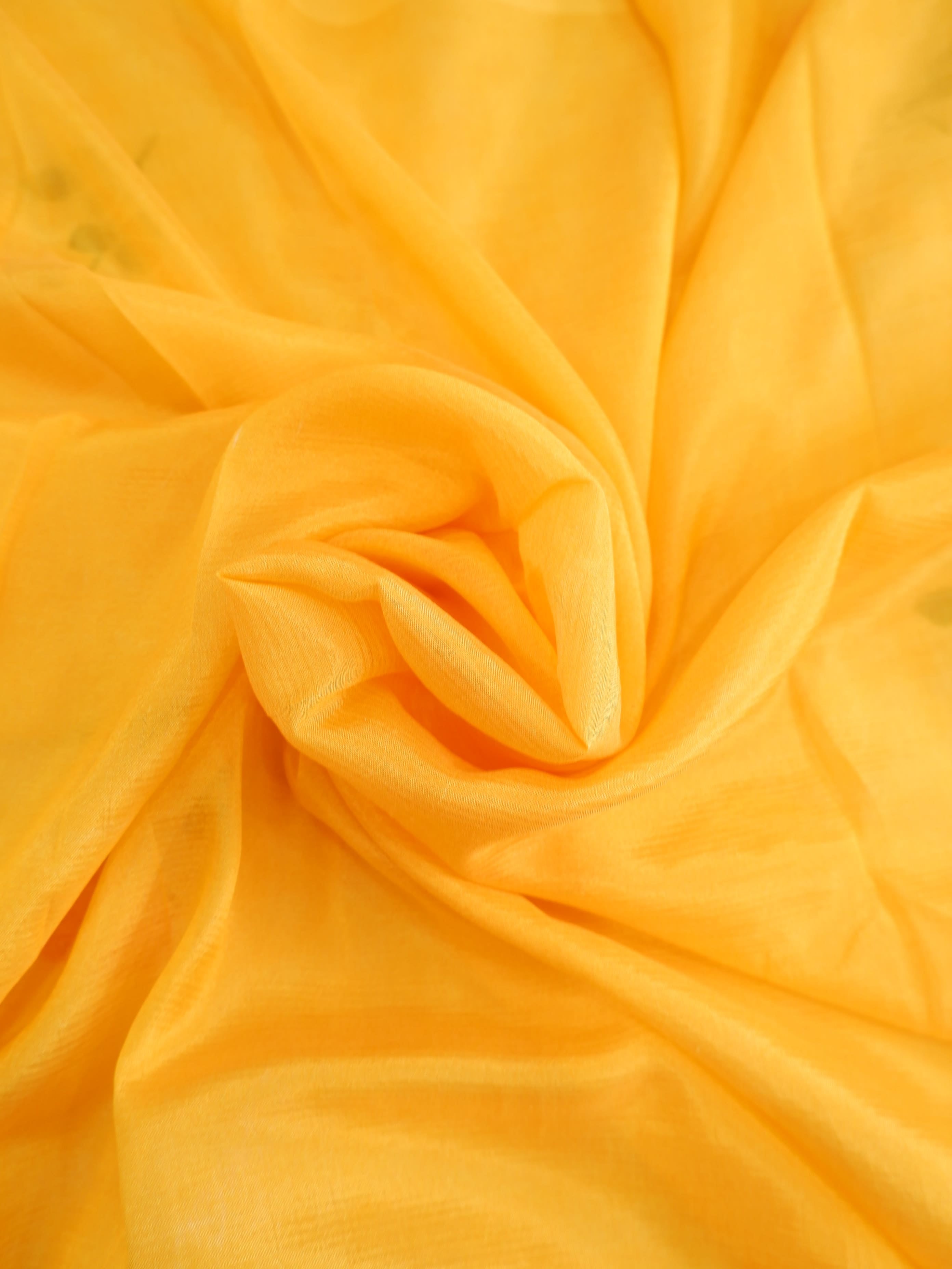 Checks Mangalagiri Vintage Yellow Saree with Digital Print Online
