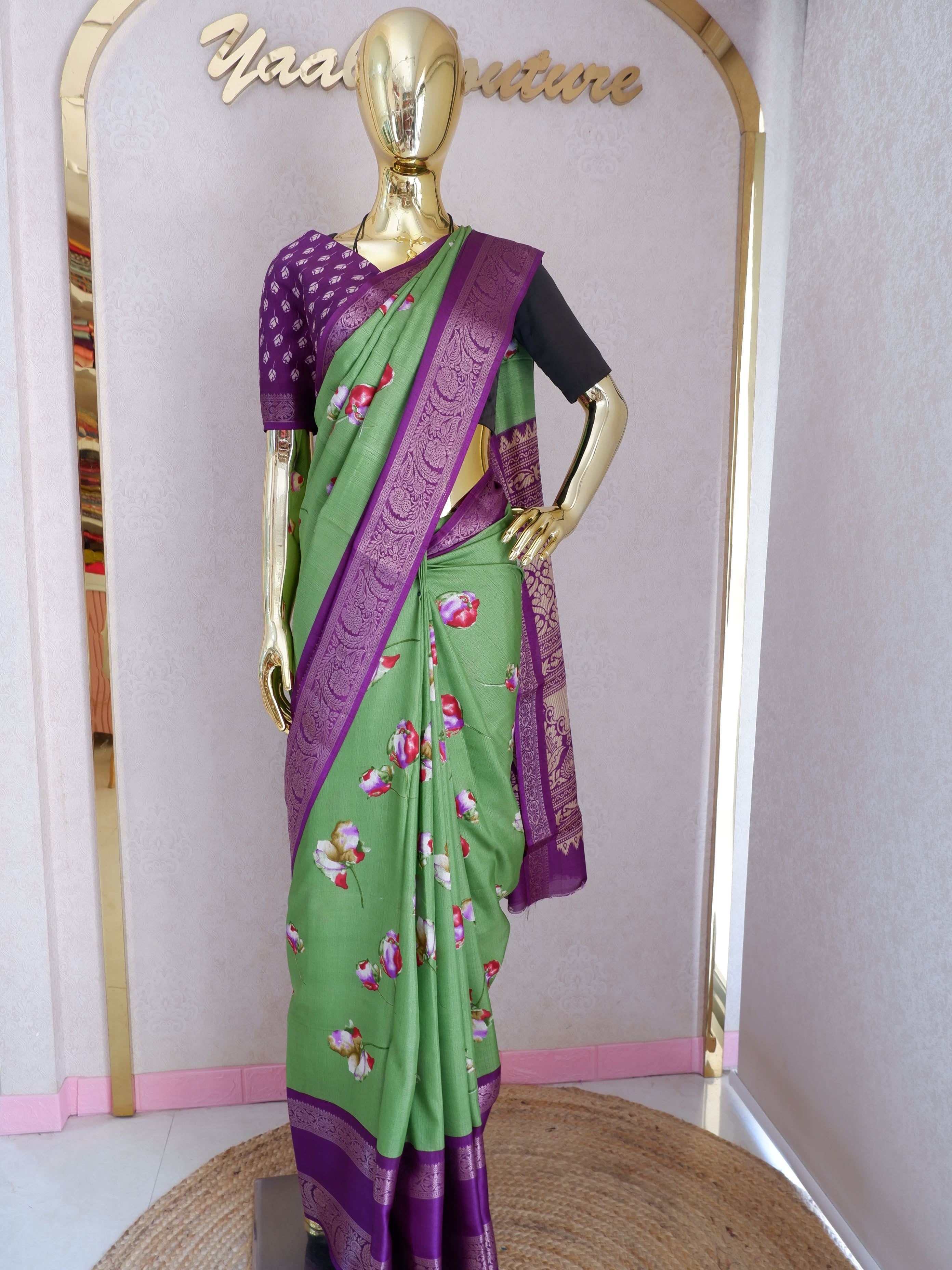 Regal Dola Silk Green & Purple Saree