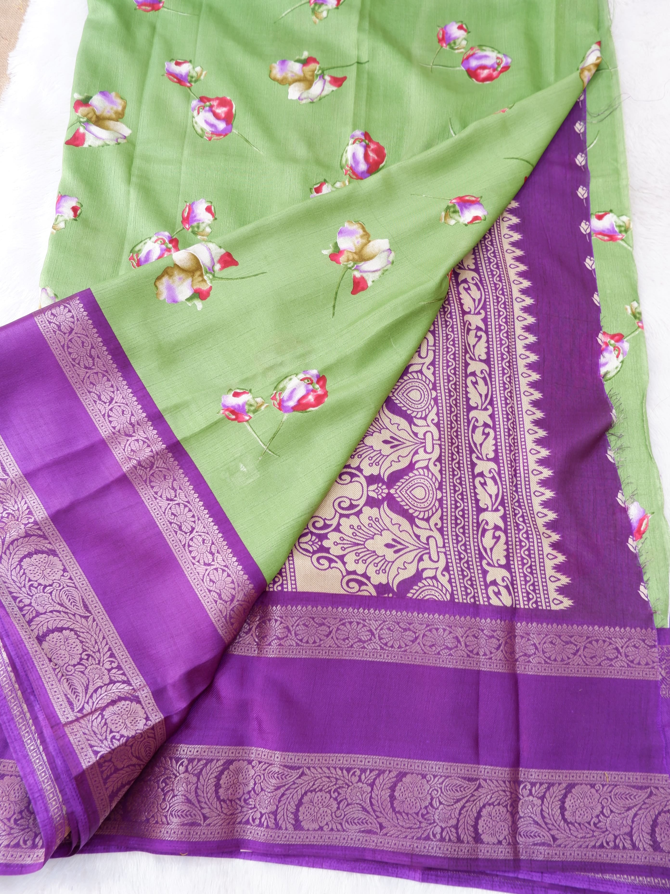 Regal Dola Silk Green & Purple Saree
