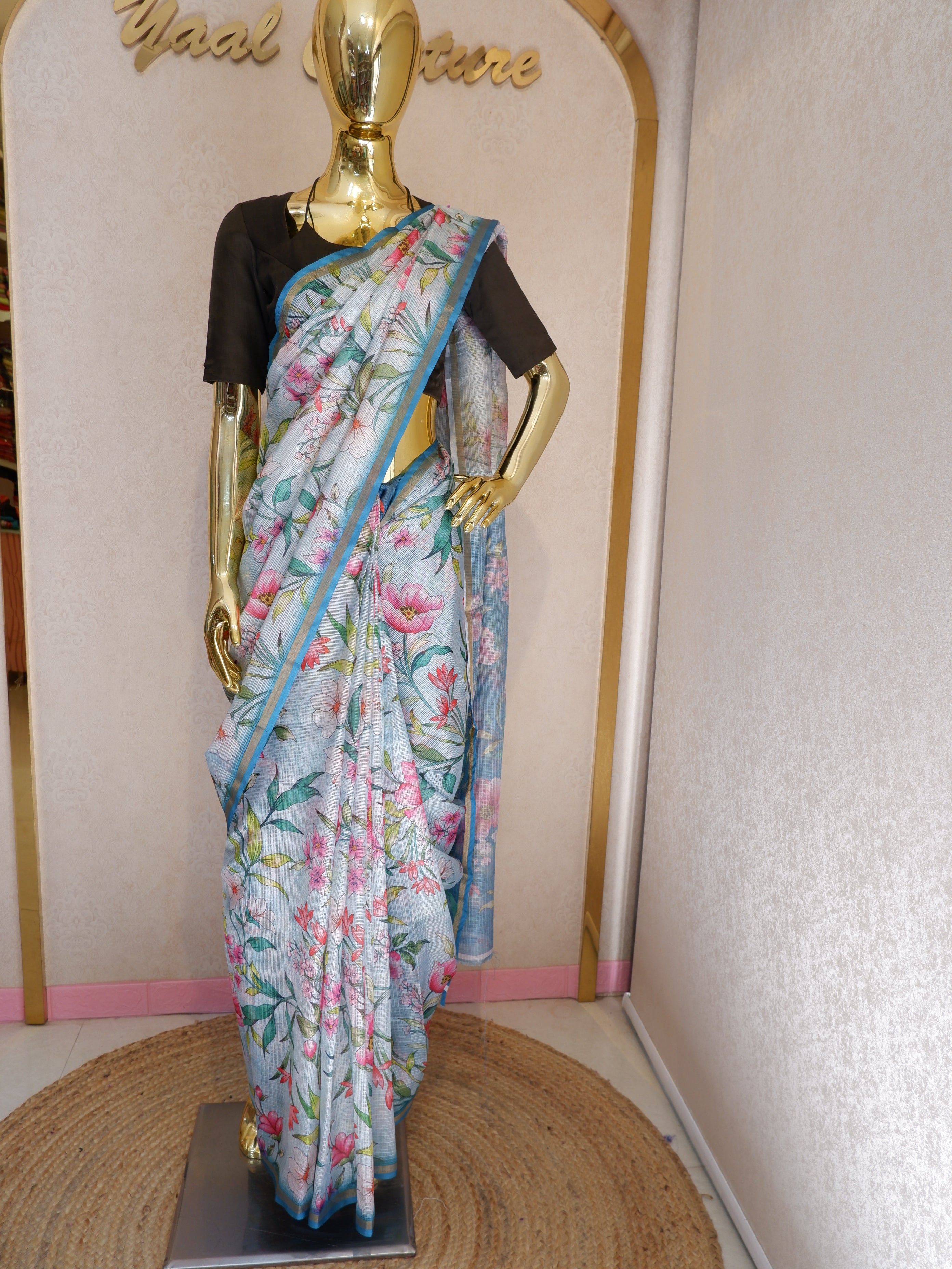 Graceful Kota Floral Blue Saree