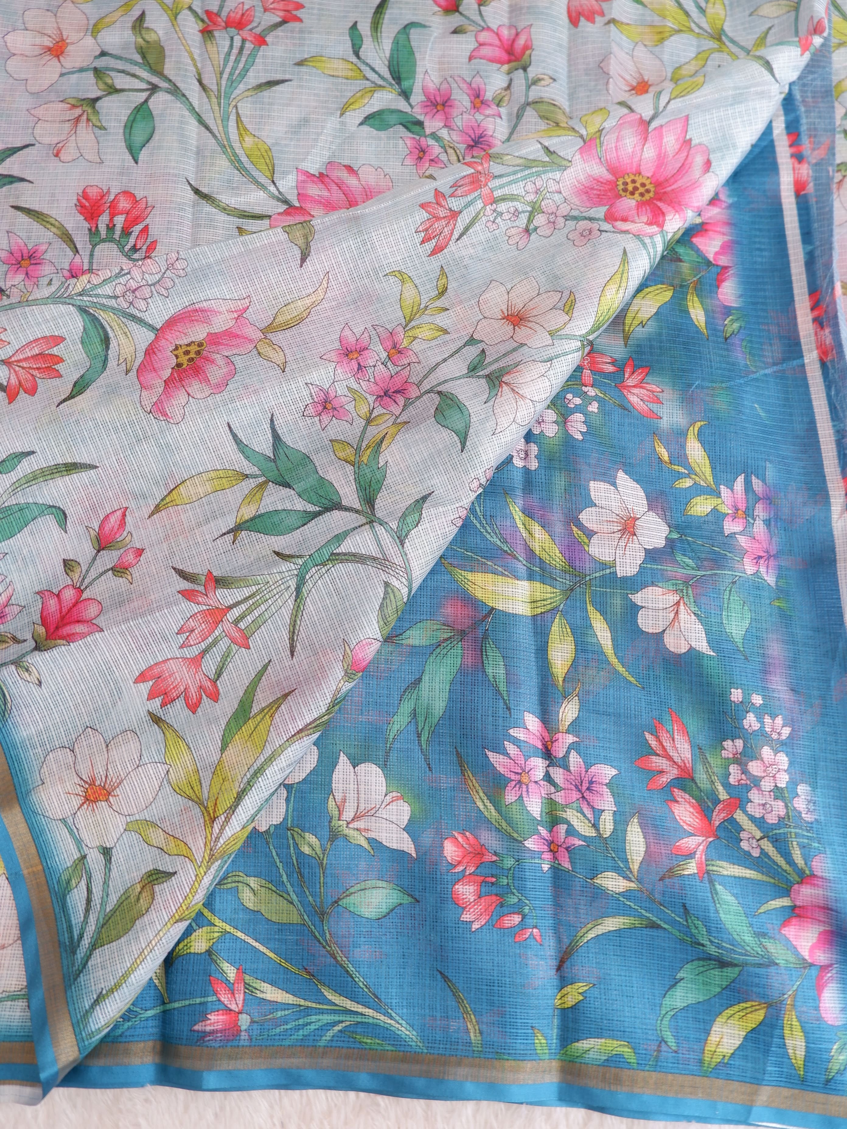 Graceful Kota Floral Blue Saree