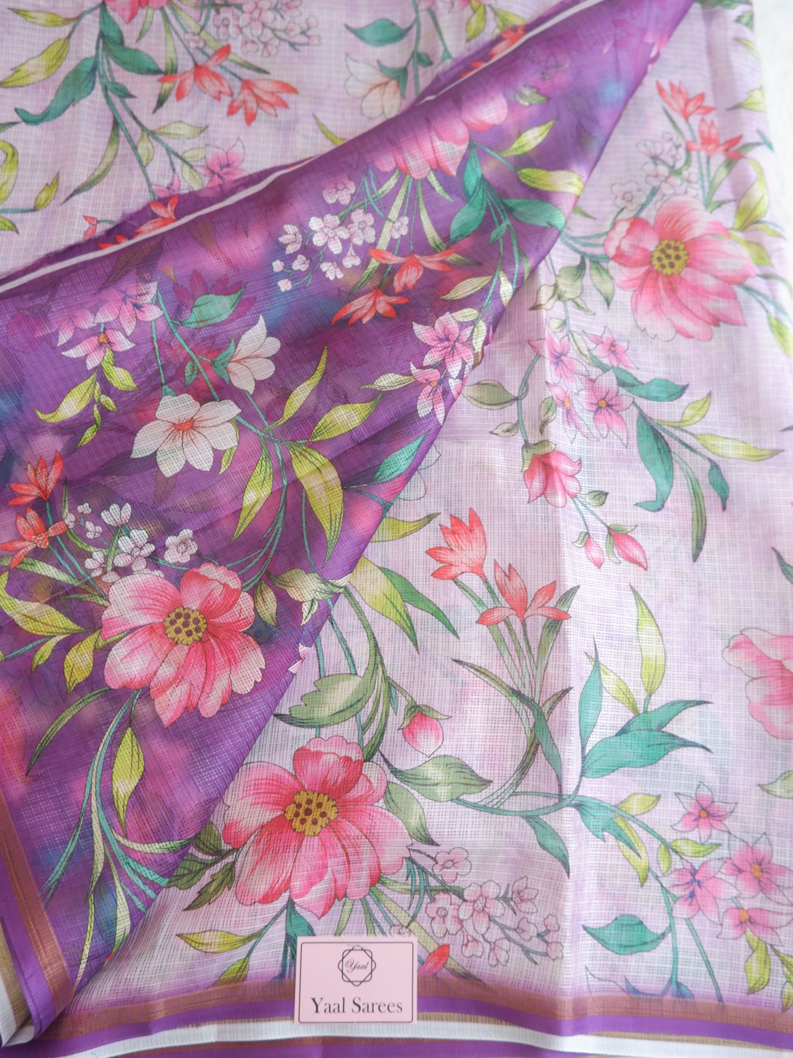 Graceful Kota Floral Purple Saree