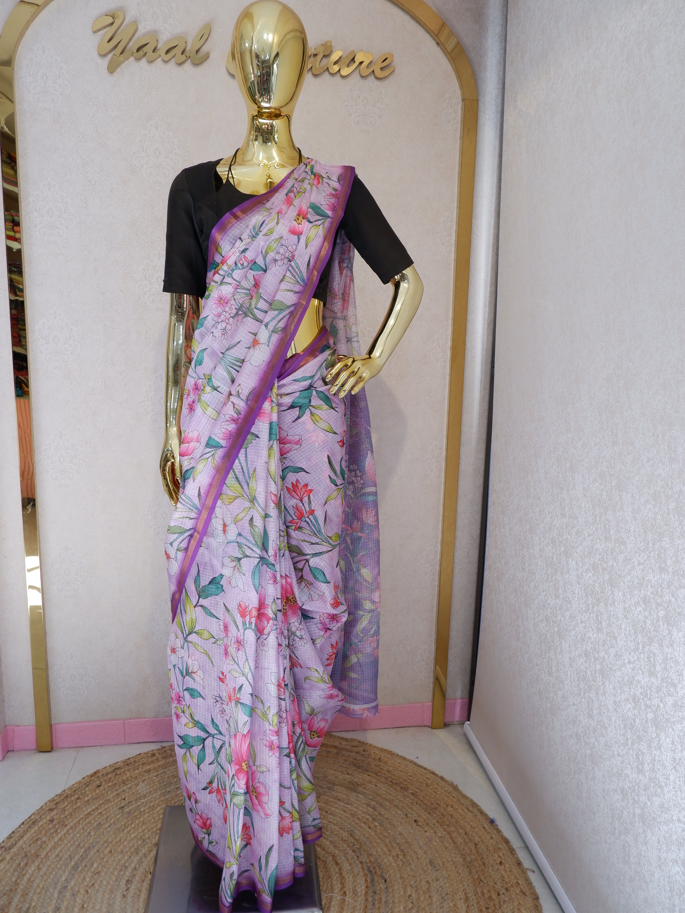Graceful Kota Floral Purple Saree