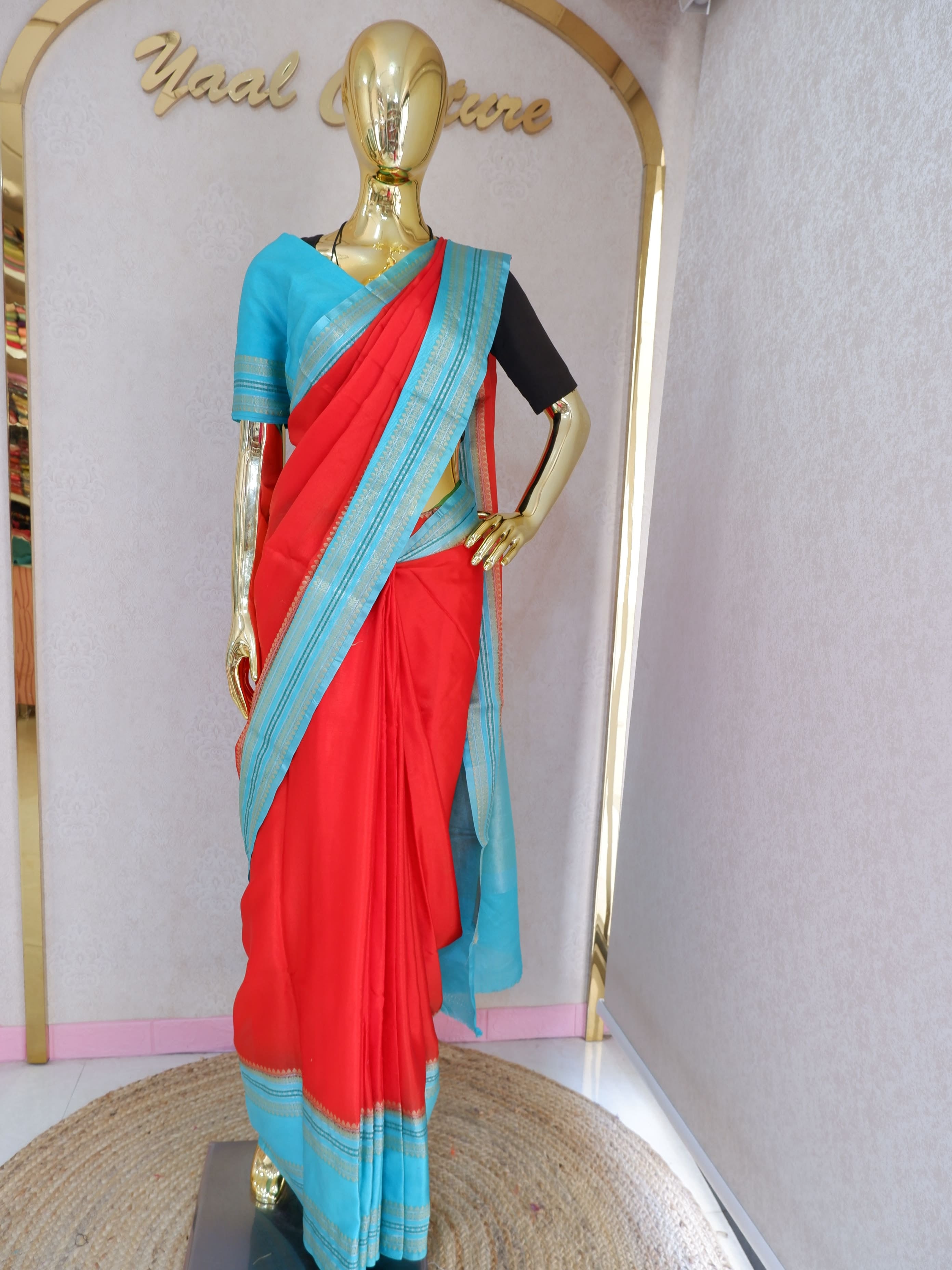 Red Warm Silk Saree with Sea Green Gadwal Border Online