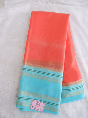 Sunset Orange Warm Silk Saree with Gadwal Border Online