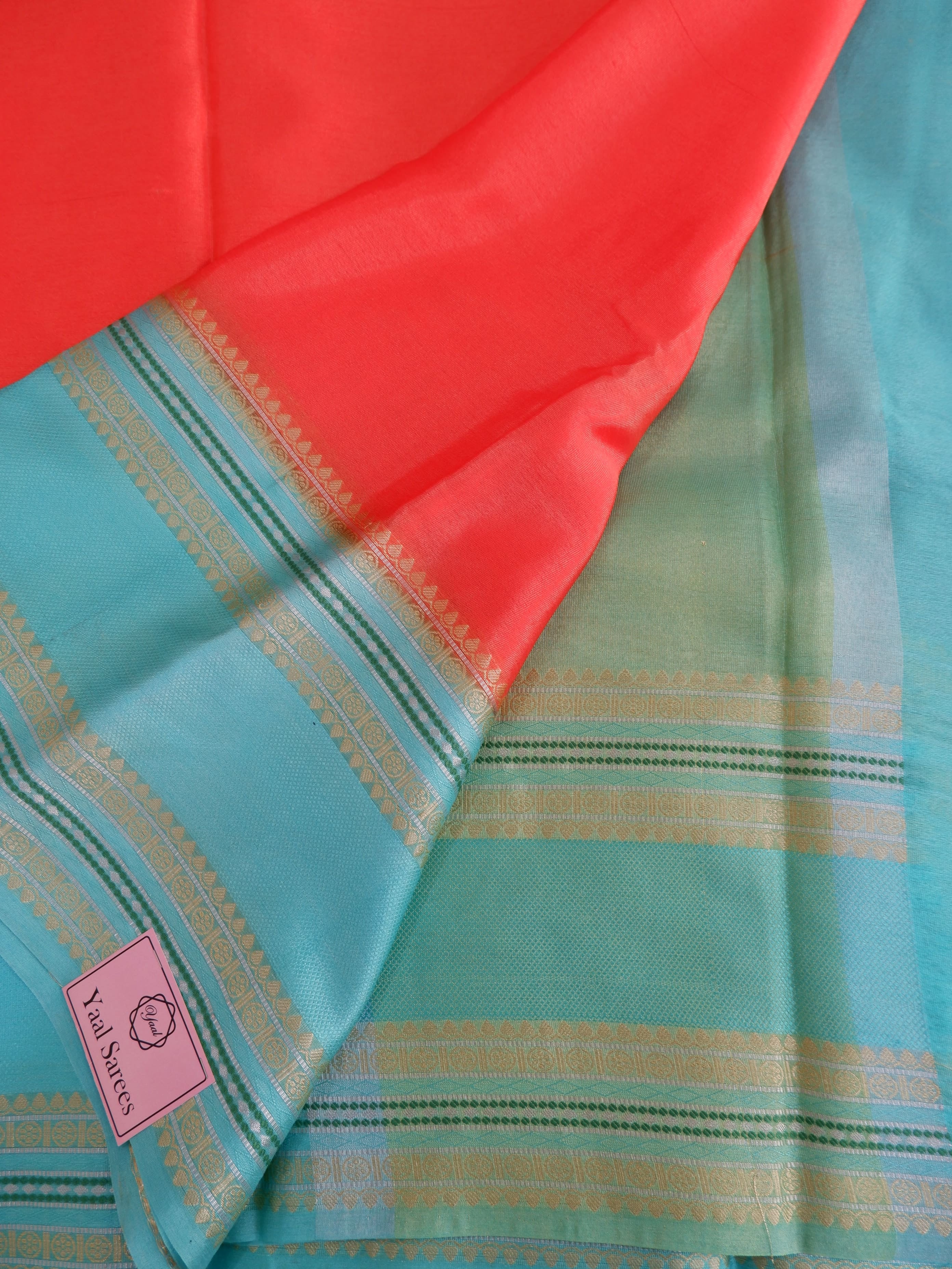 Sunset Orange Warm Silk Saree with Gadwal Border Online