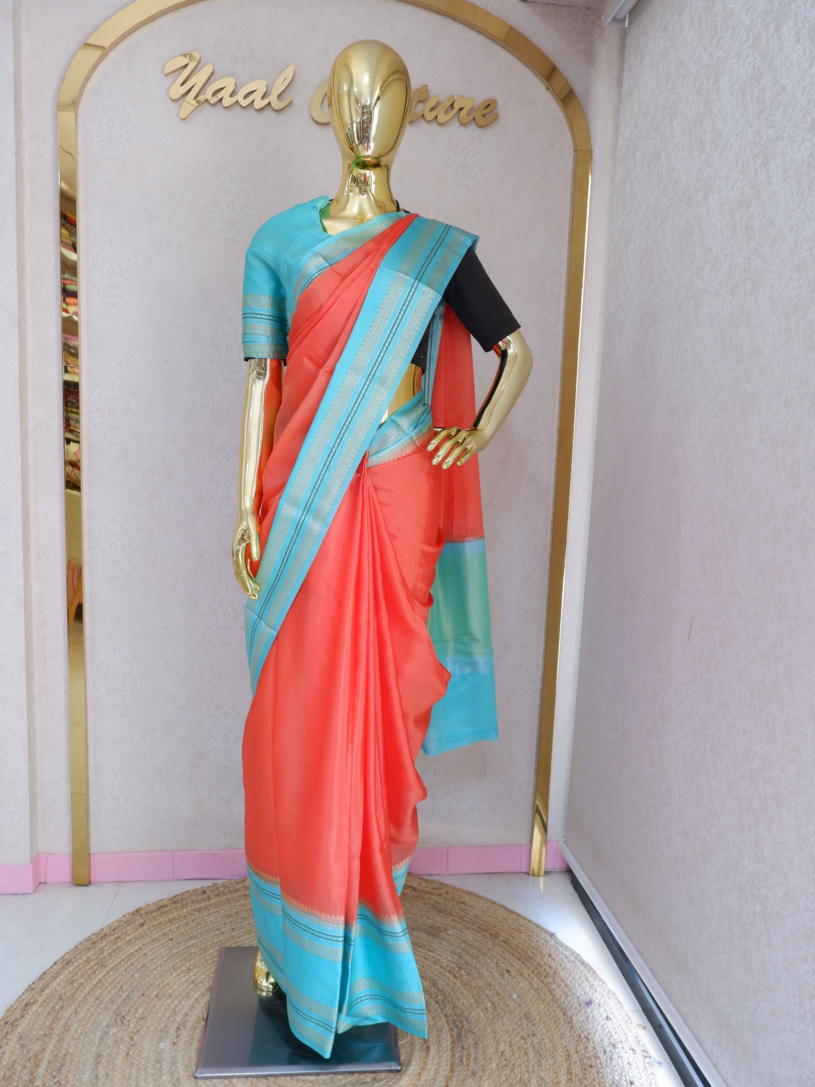 Sunset Orange Warm Silk Saree with Gadwal Border Online