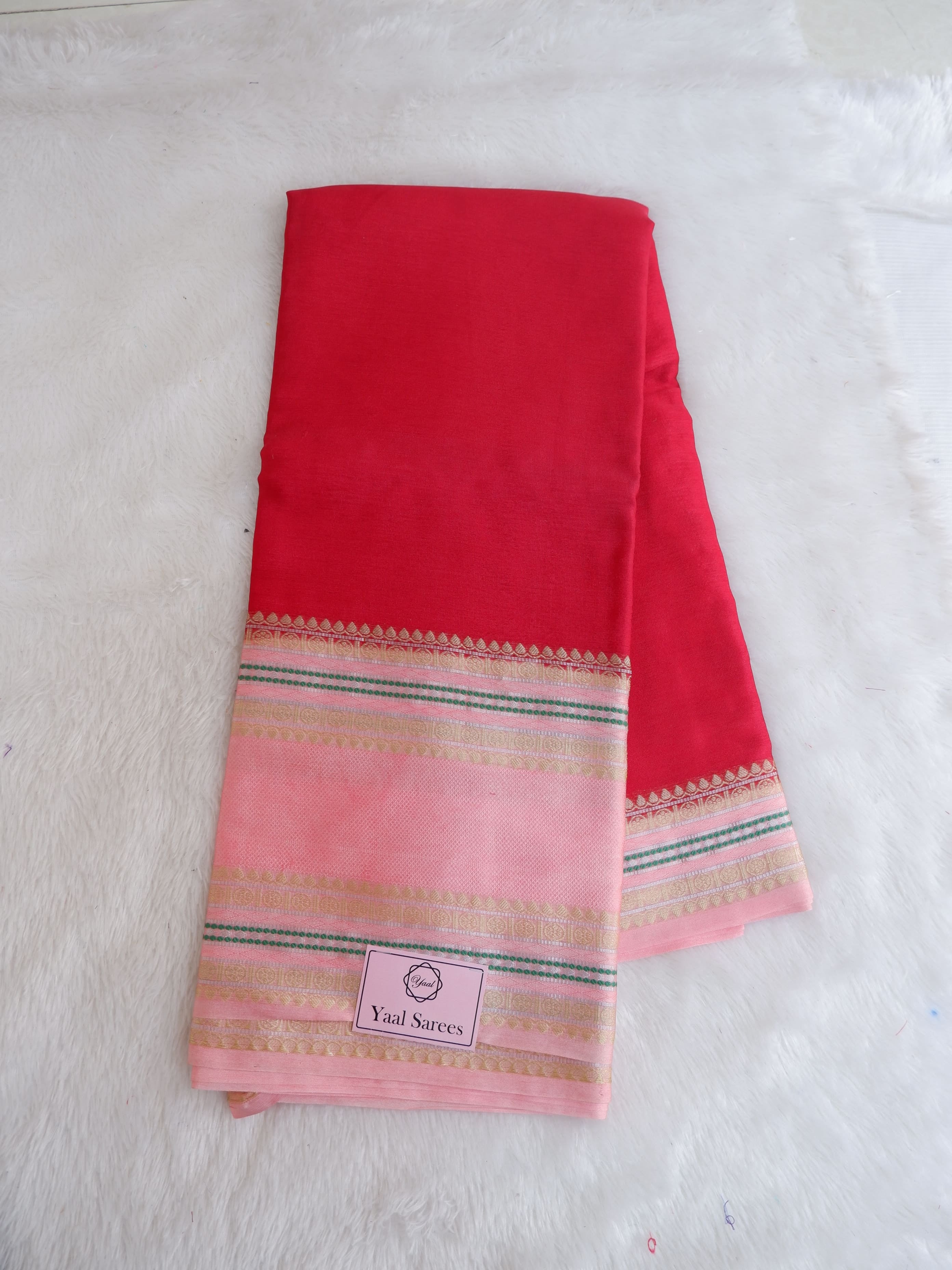 Maroon Warm Silk Saree with Baby Pink Gadwal Border Online
