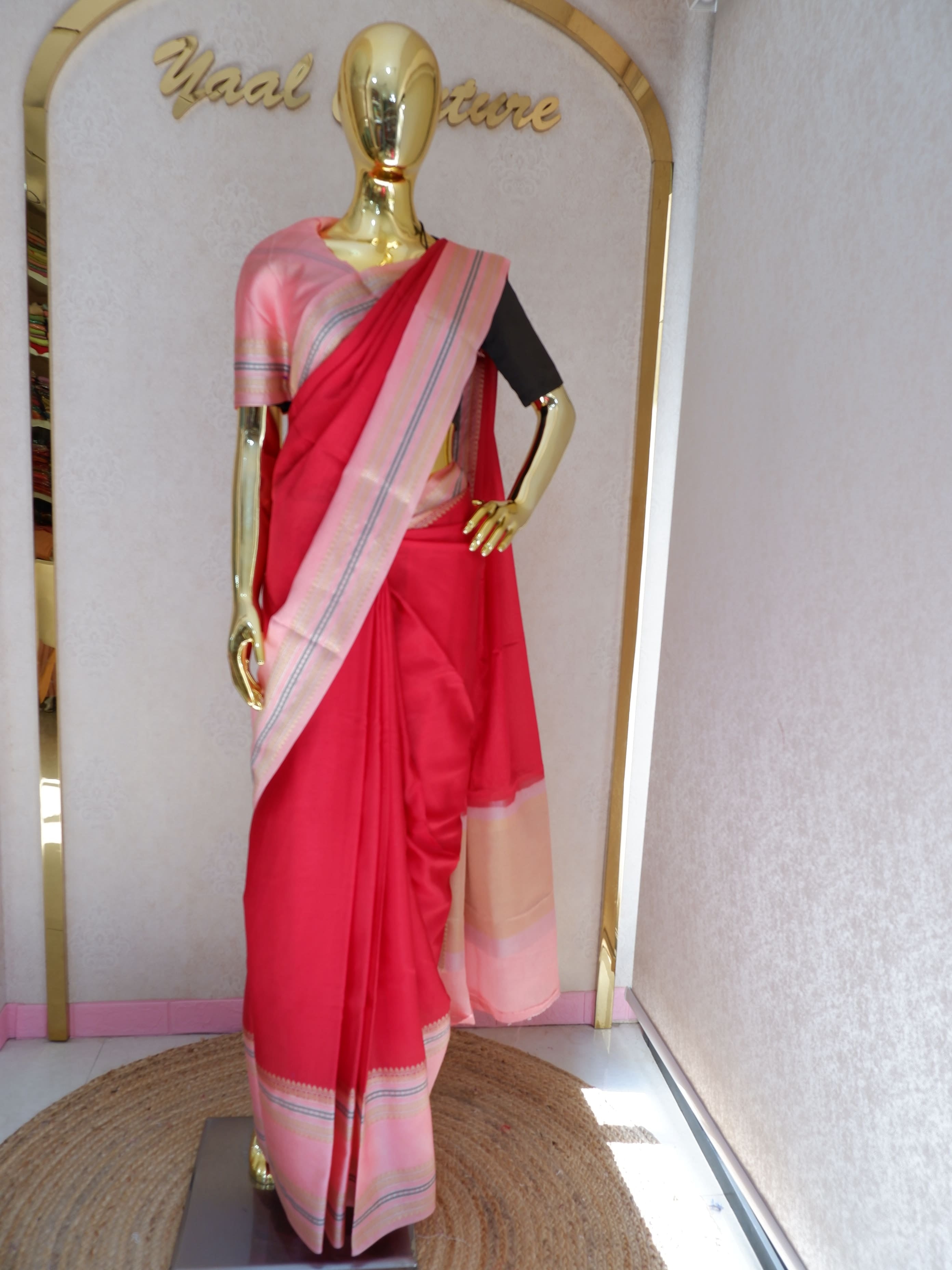 Maroon Warm Silk Saree with Baby Pink Gadwal Border Online