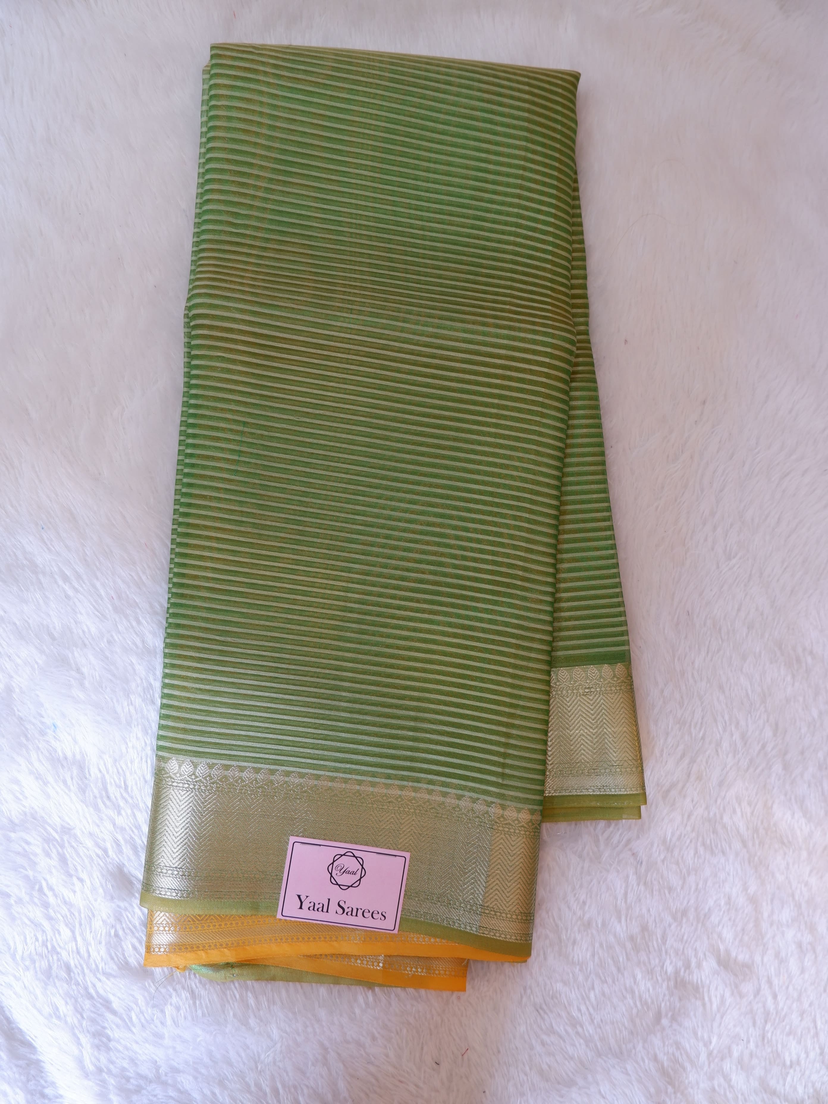 Elegant Tissue Green & Yellow Saree