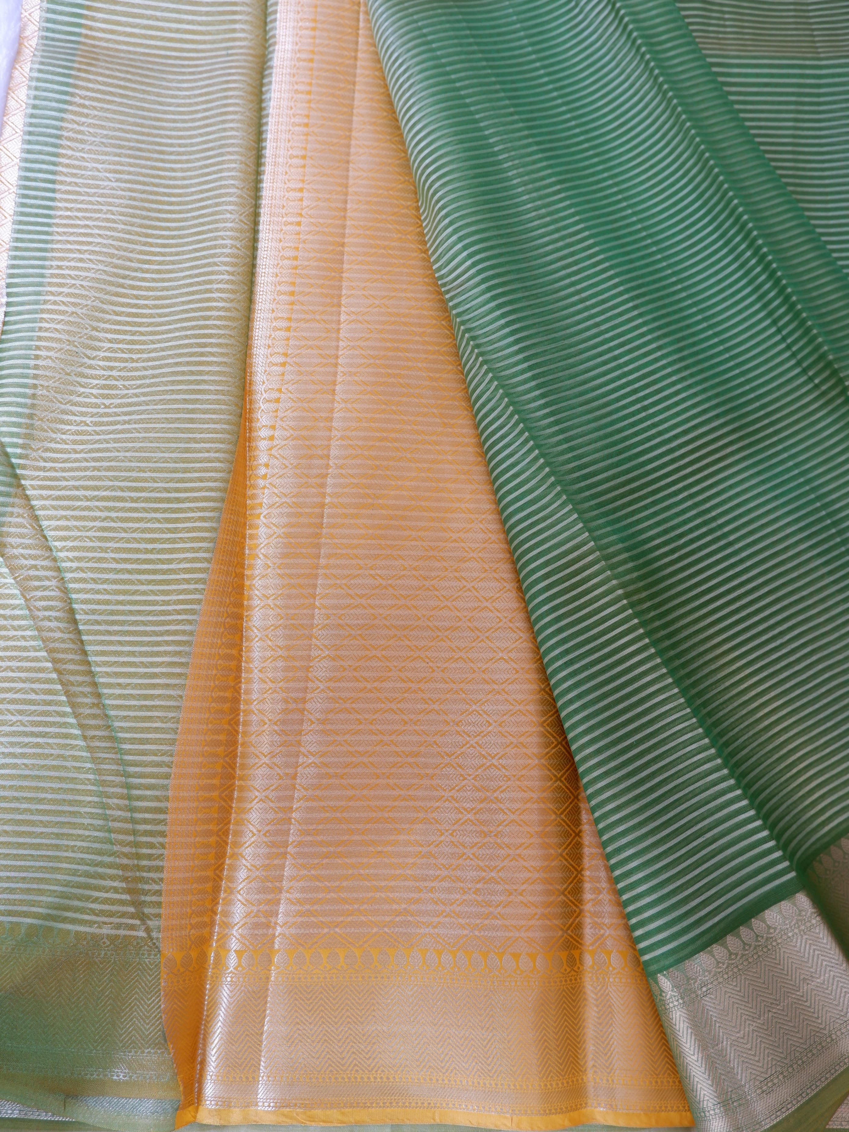 Elegant Tissue Green & Yellow Saree