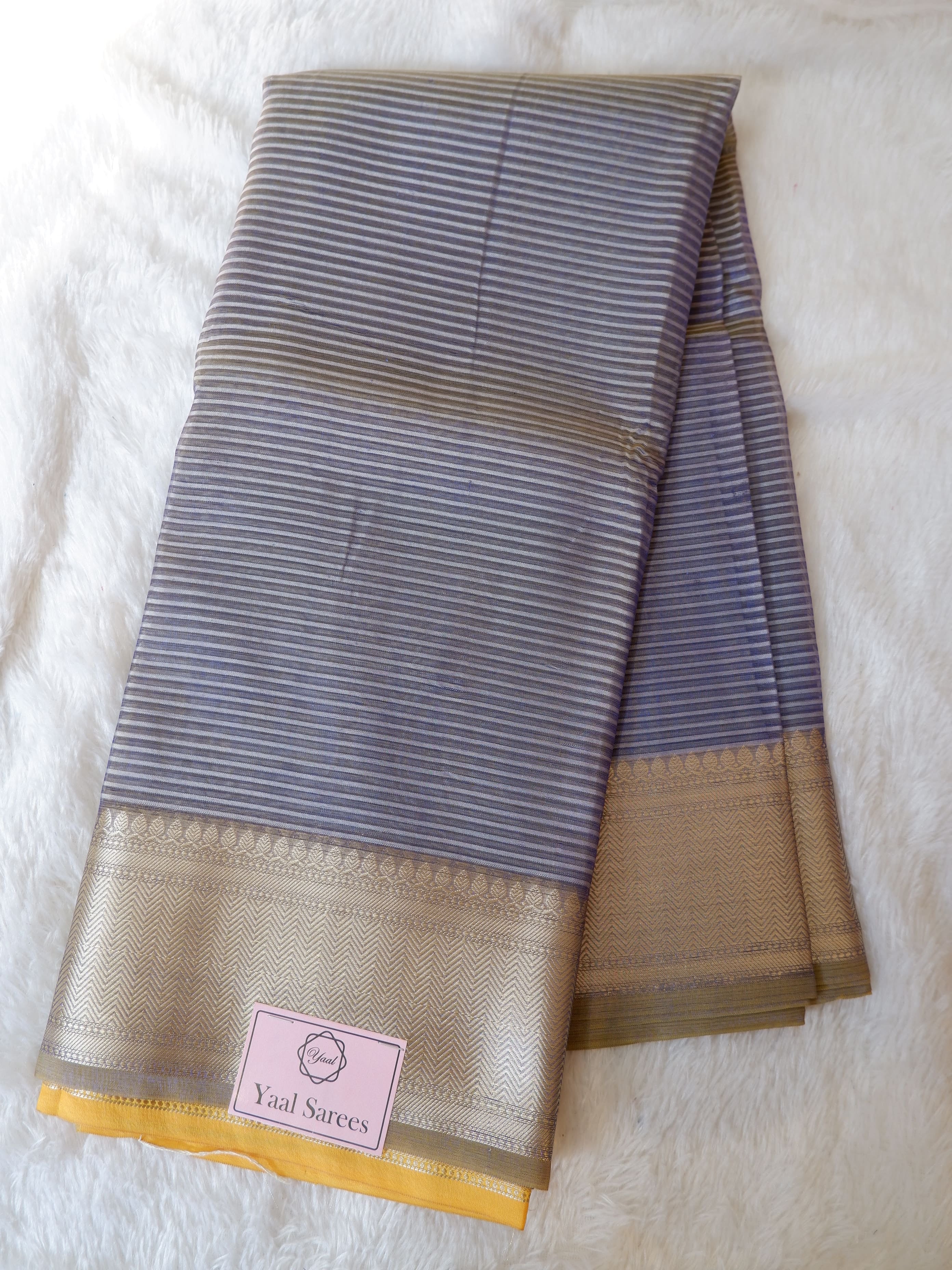 Elegant Tissue Violet & Yellow Saree