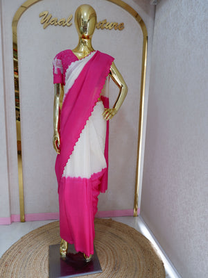 pink and white saree 