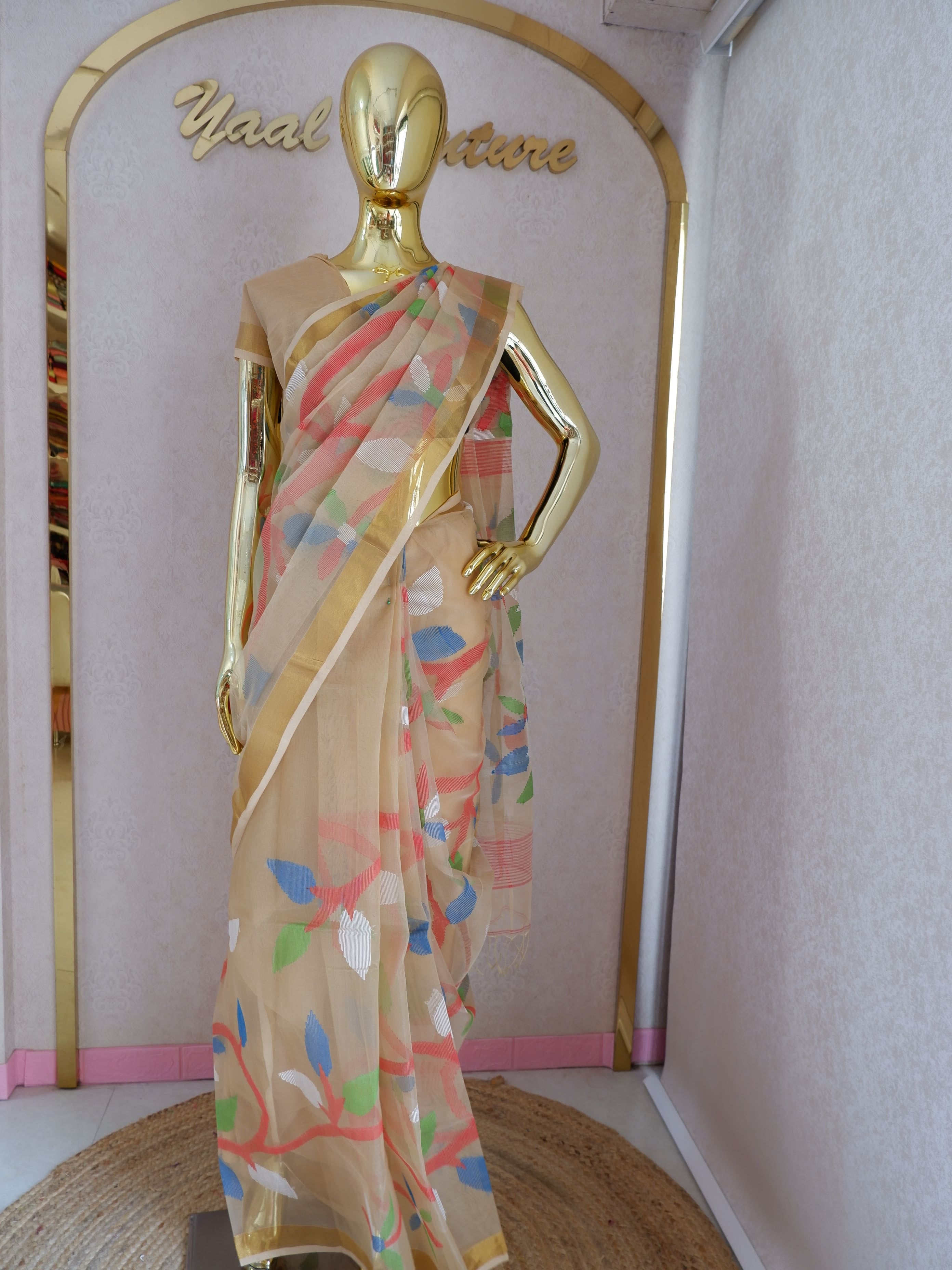 Jamdhani Saree sandal colour – Elegant Handwoven Traditional Saree for Women