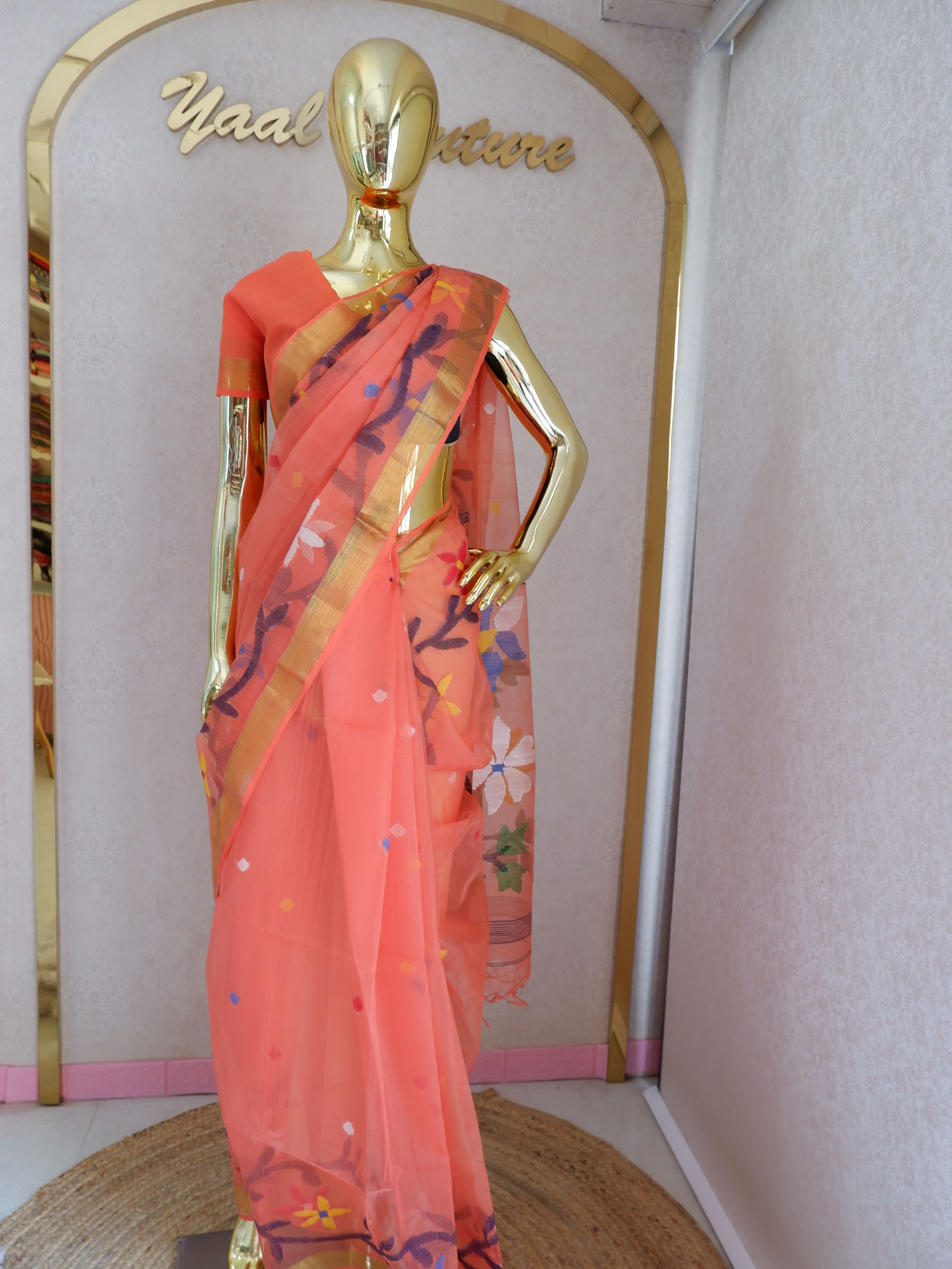 Jamdhani Saree orange colour – Elegant Handwoven Traditional Saree for Women