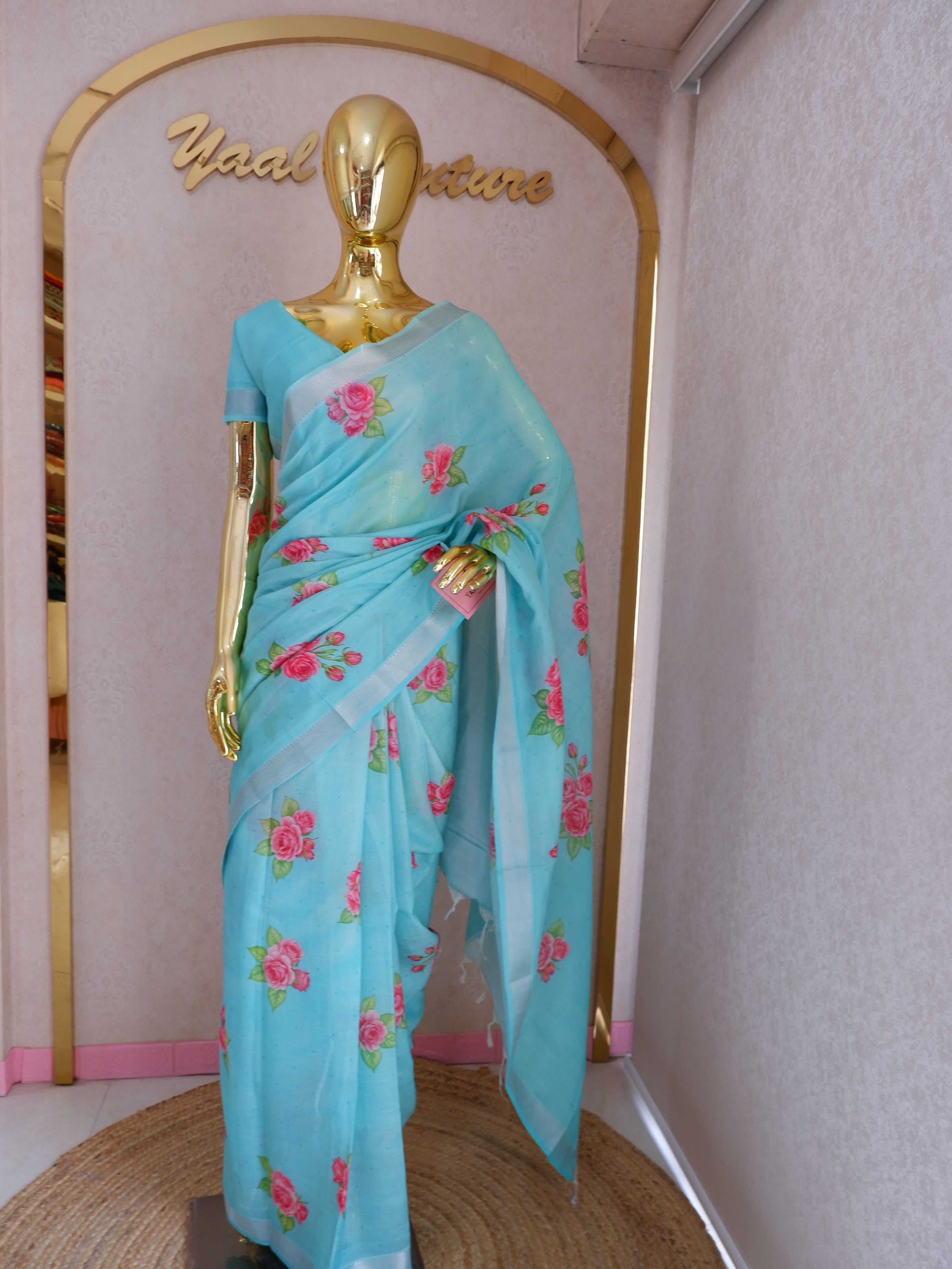 Mangalagiri Polka Digital Print Saree Sky blue colour – Elegant Lightweight Cotton Saree