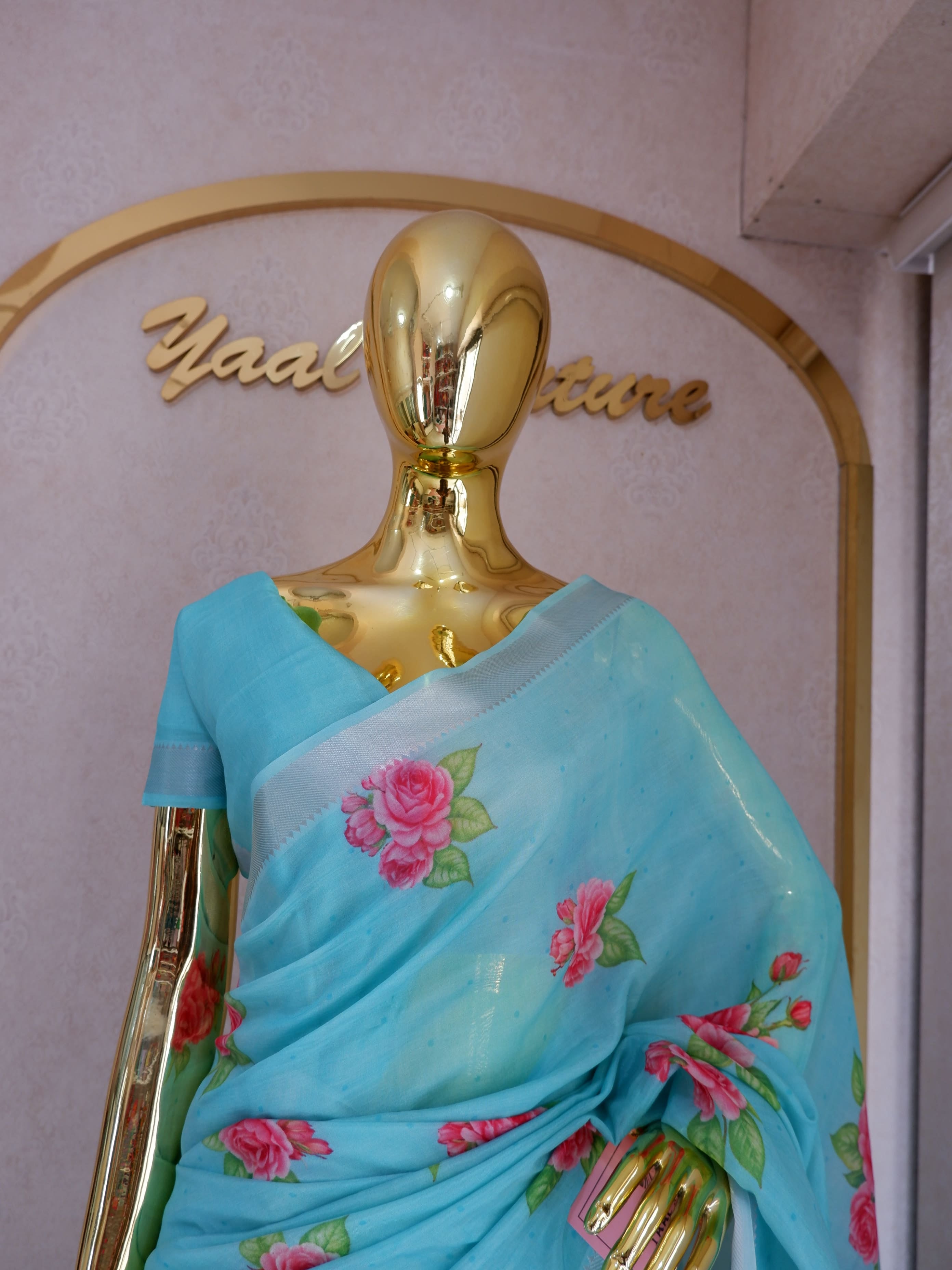 Mangalagiri Polka Digital Print Saree Sky blue colour – Elegant Lightweight Cotton Saree