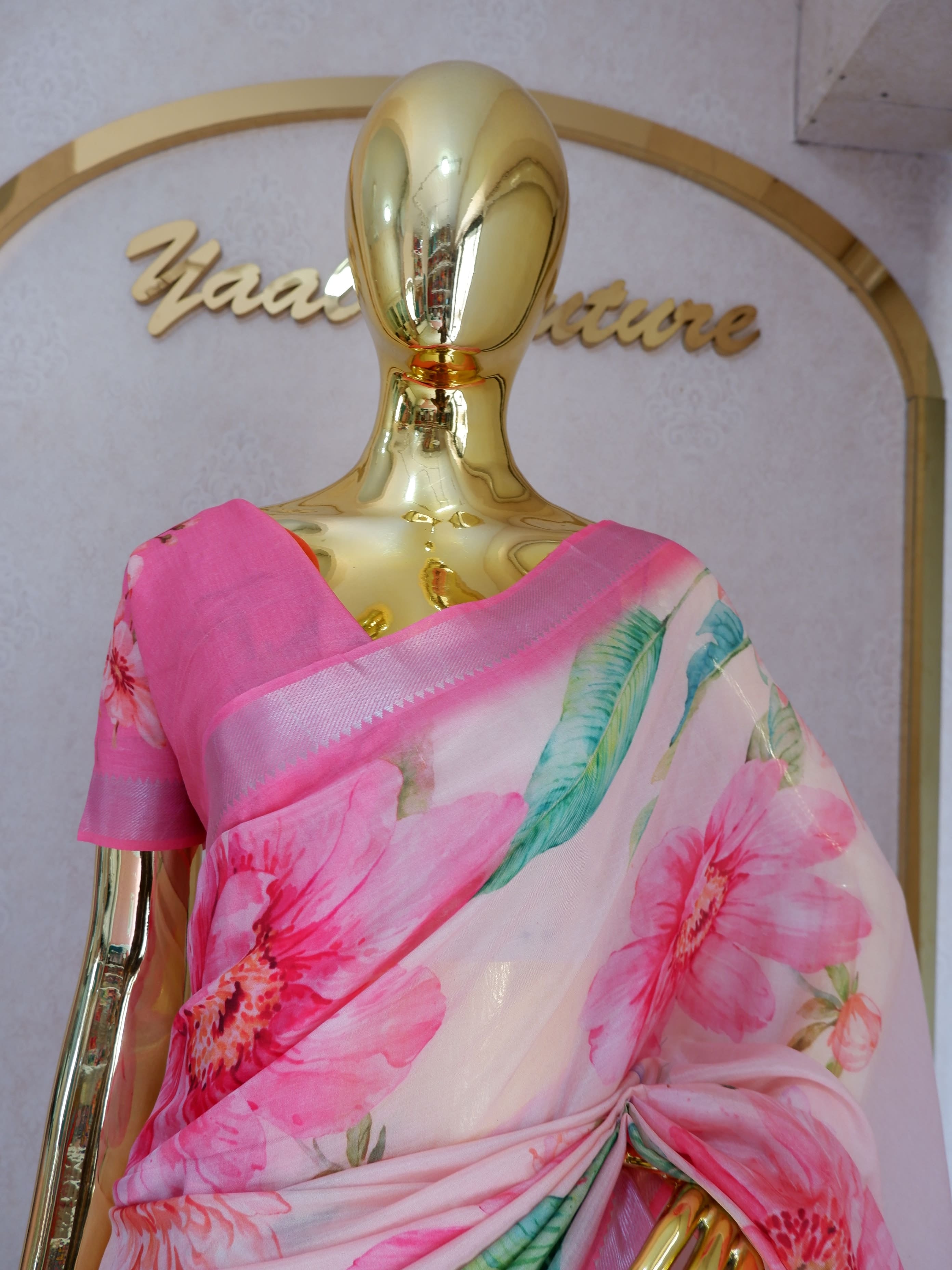 Mangalagiri Polka Digital Print Saree pink colour – Elegant Lightweight Cotton Saree