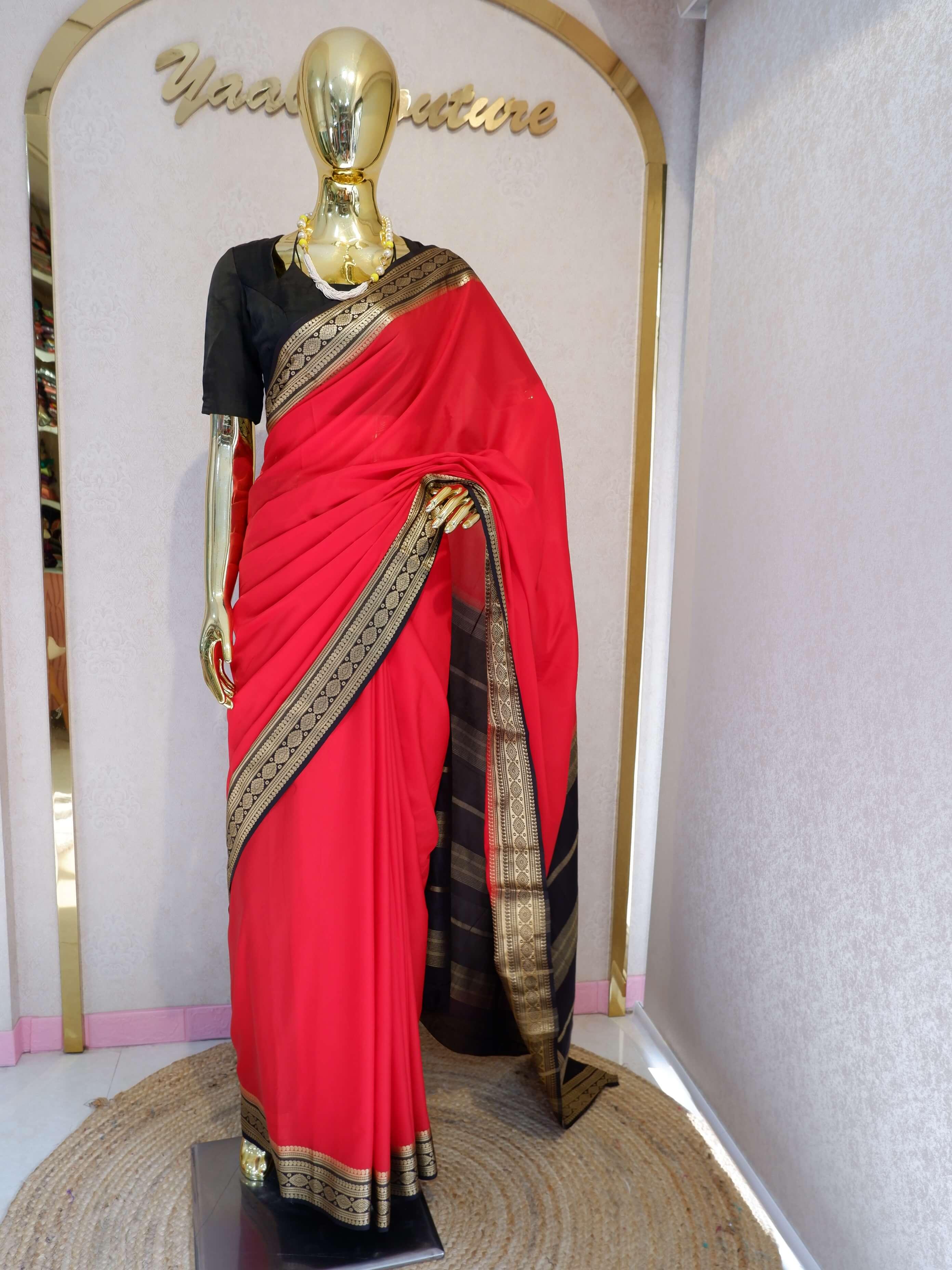 Sami Mysore Crepe Silk Saree – Red Polka Digital Print Elegance