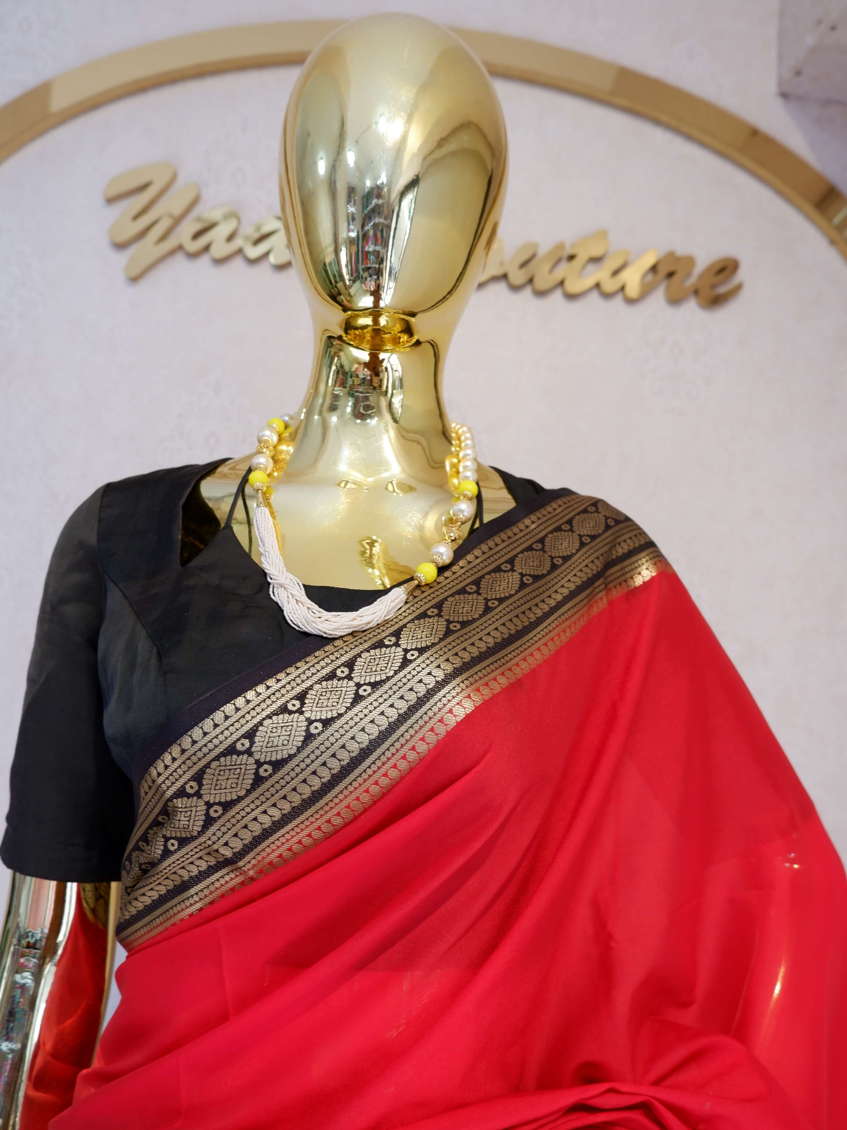 Sami Mysore Crepe Silk Saree – Red Polka Digital Print Elegance