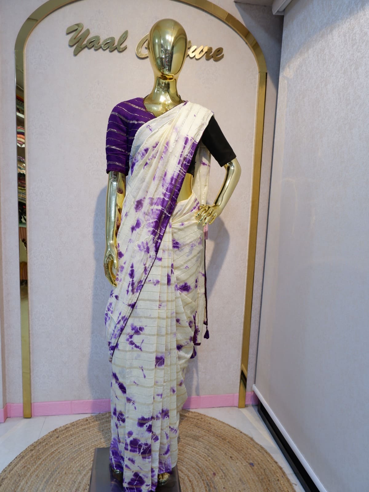 Elegant Shibori White & Purple Saree