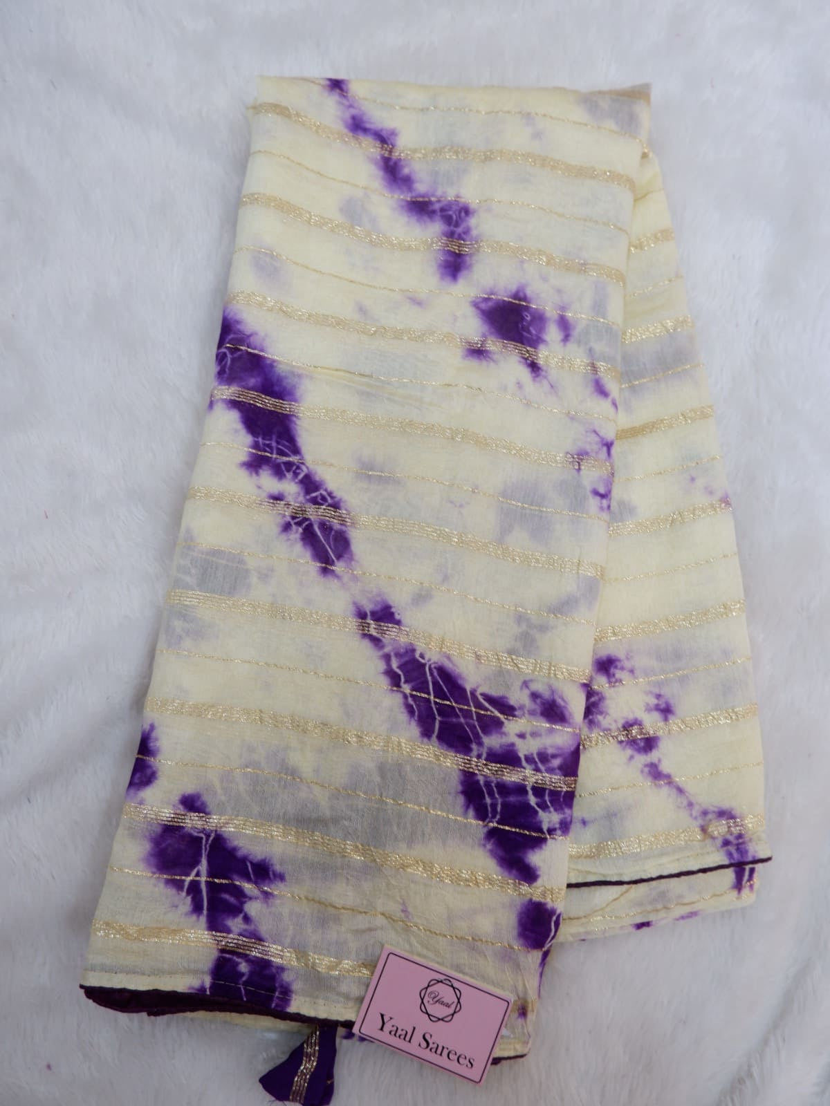 Elegant Shibori White & Purple Saree