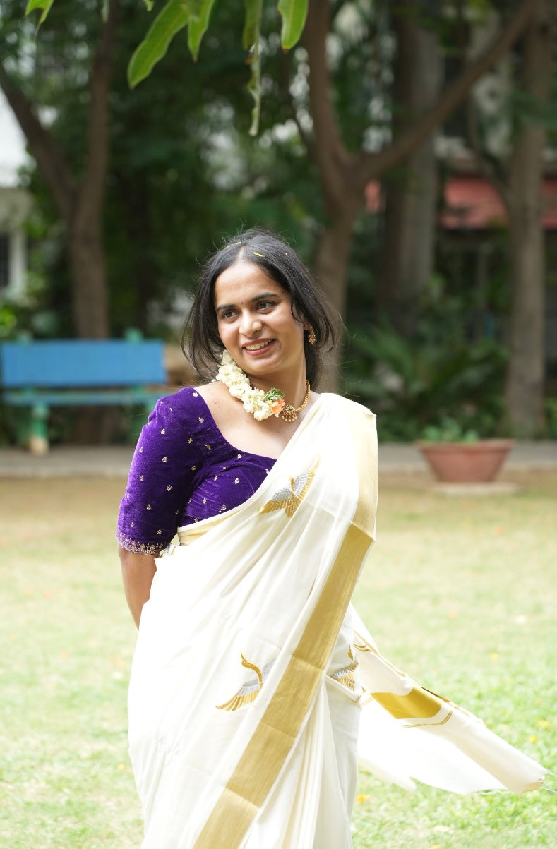 Cotton saree with bird print