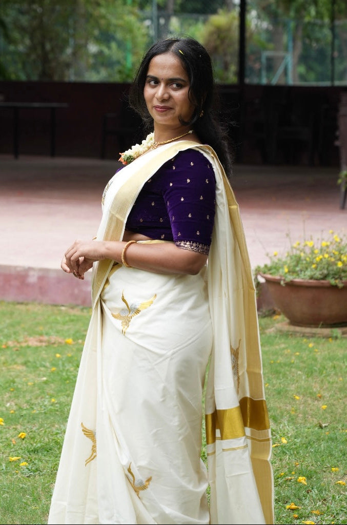 Cotton saree with bird print