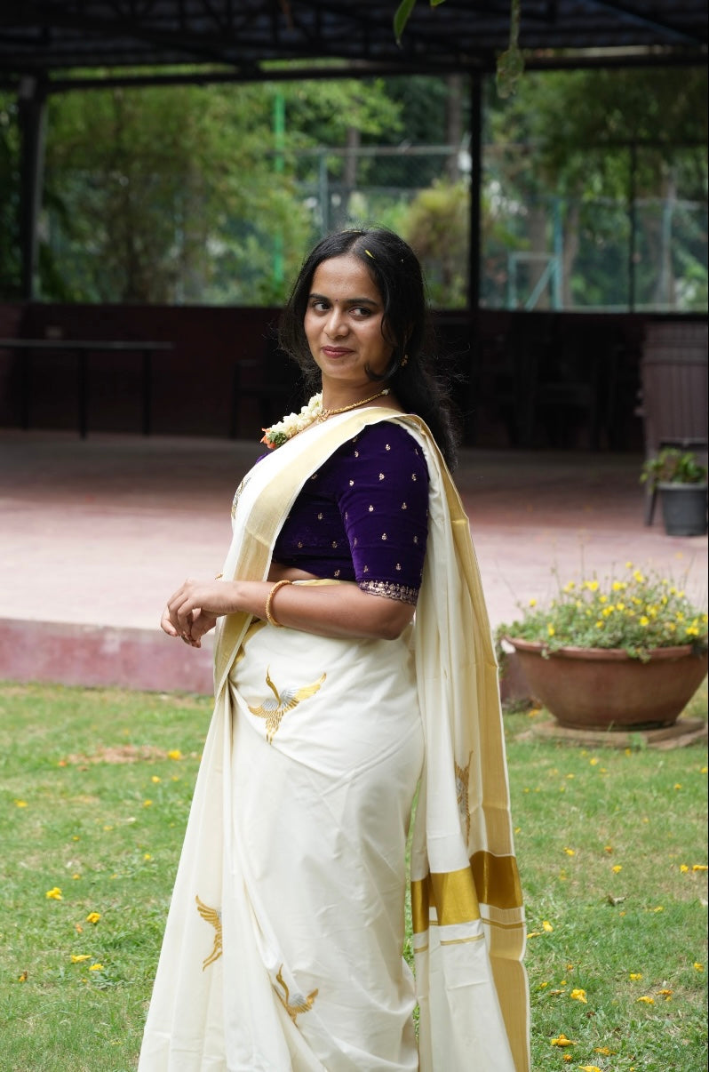 Cotton saree with bird print