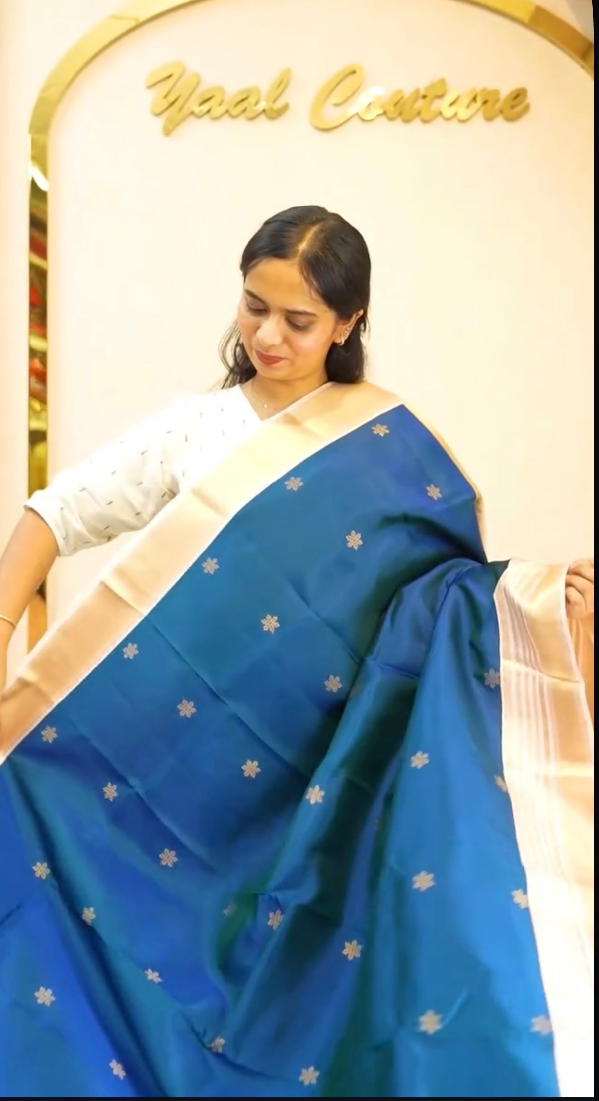 Ink Blue & Baby Pink Pure Silk Saree